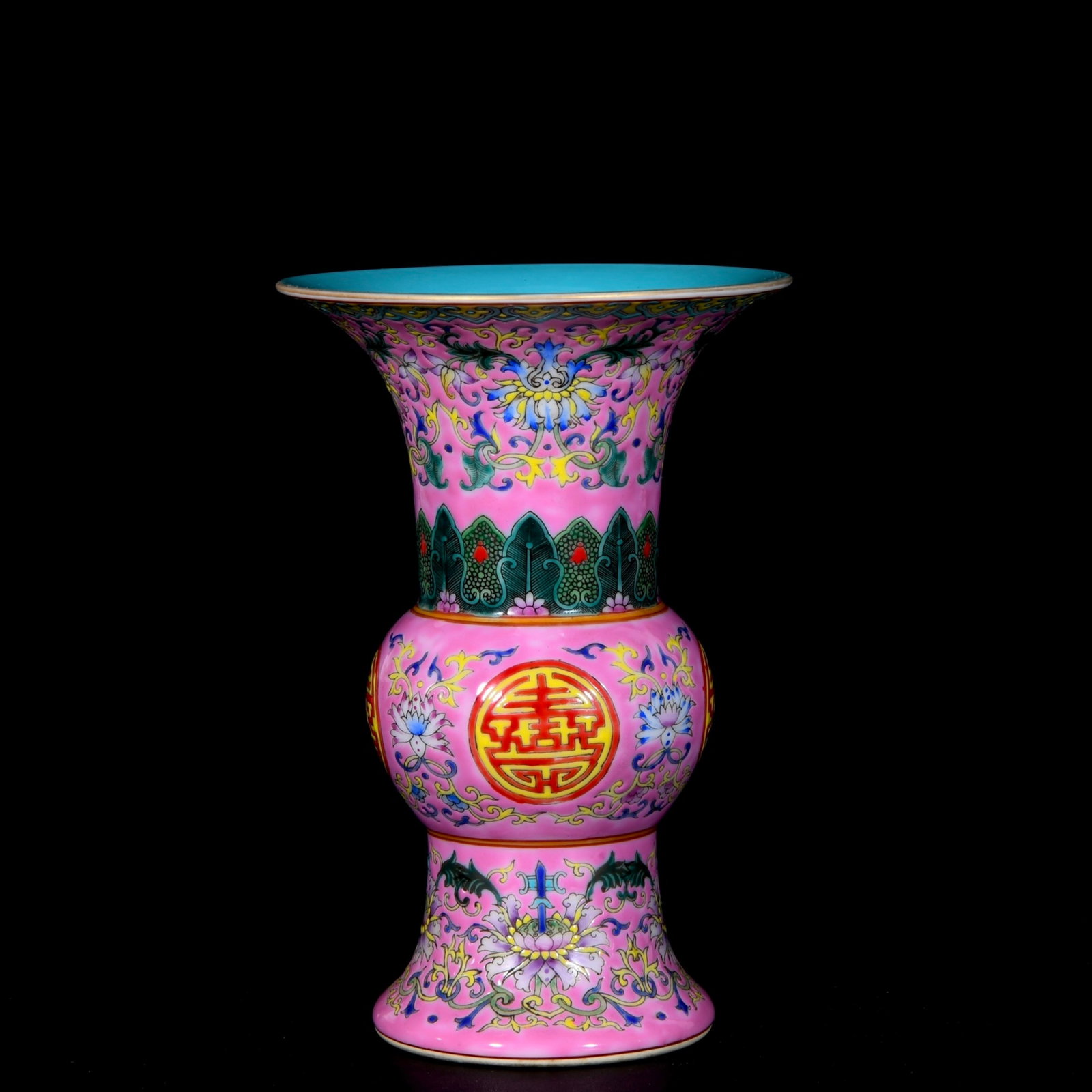 An Exquisite Pink Ground Enamel Painted Gold Lotus Pattern Vase: An Exquisite Pink Ground Enamel Painted Gold Lotus Pattern Vase,Qing Dynasty, China,Qianlong Six-character Mark,Size:7.5inx5.1in 粉地珐琅彩描金缠枝
