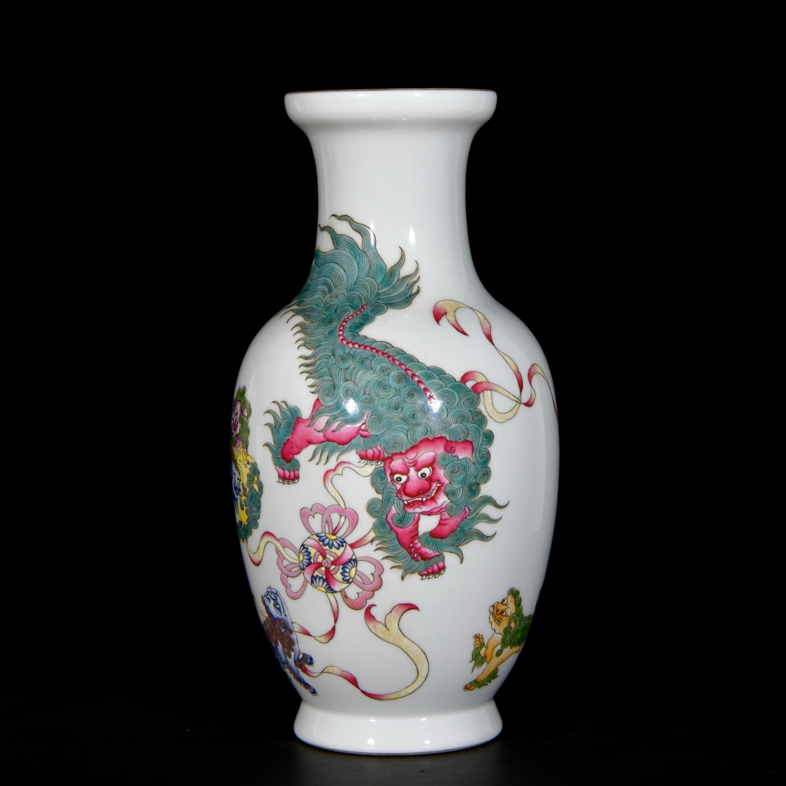 A Rare Enamel Lion Pattern Vase,With Poem: A Rare Enamel Lion Pattern Vase,With Poem,Qing Dynasty, China,Yongzheng Four-character Mark,Size:13.4inx7.1in 珐琅彩狮子纹瓶,带诗文,中