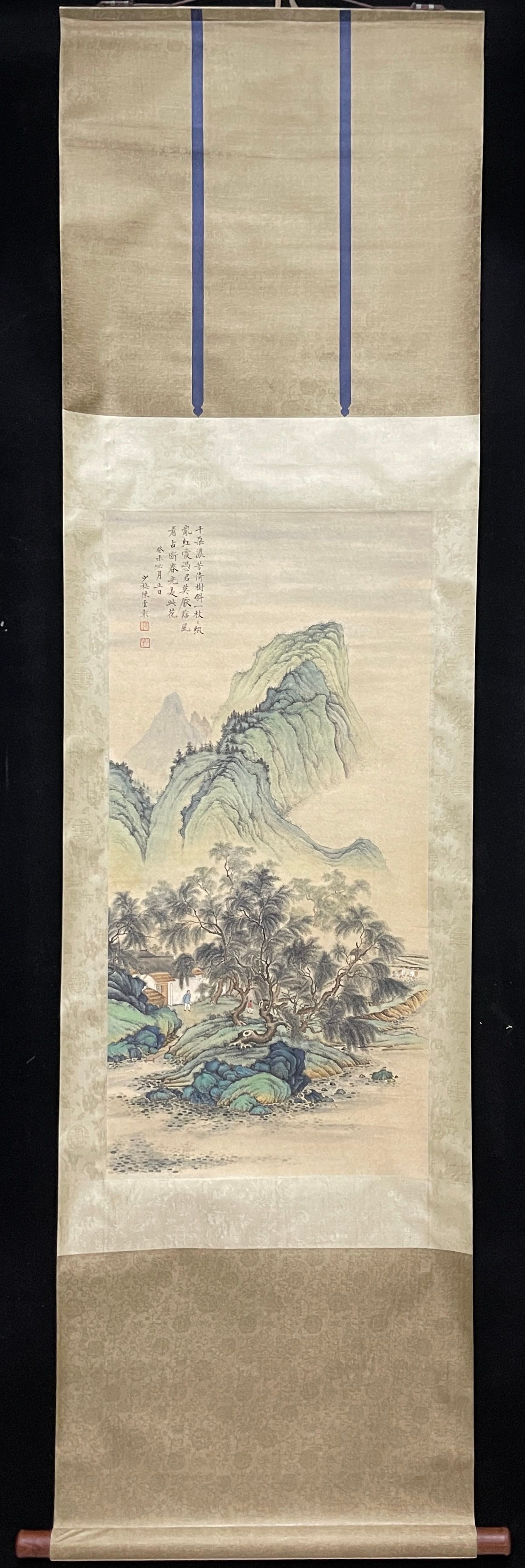 A Chinese Vertical Scroll Ink Painting of Landscape and Figure on Paper,Chen Shaomei (1 of 6)