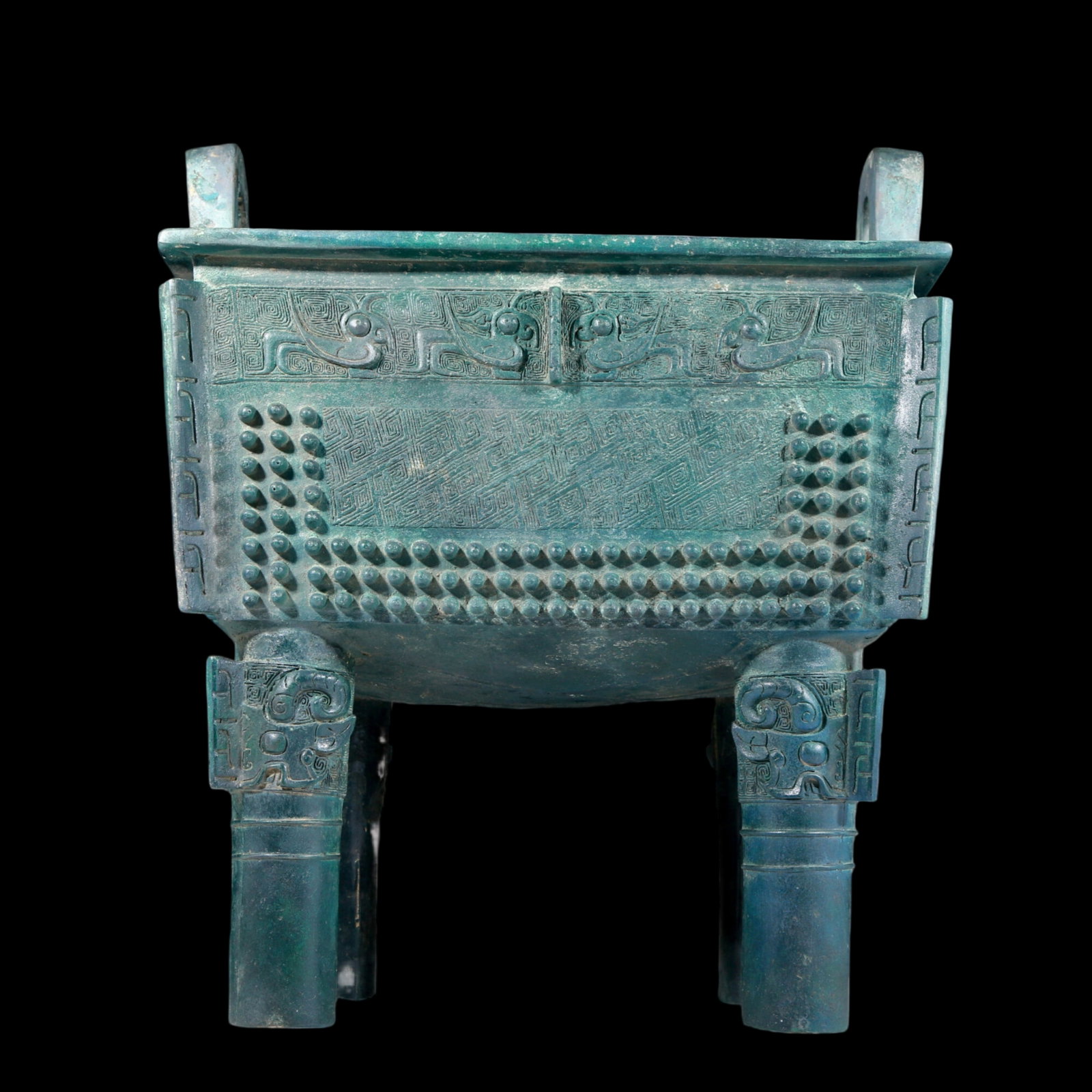 A precious bronze tripod with two ears and four legs with auspicious animal patterns (1 of 14)