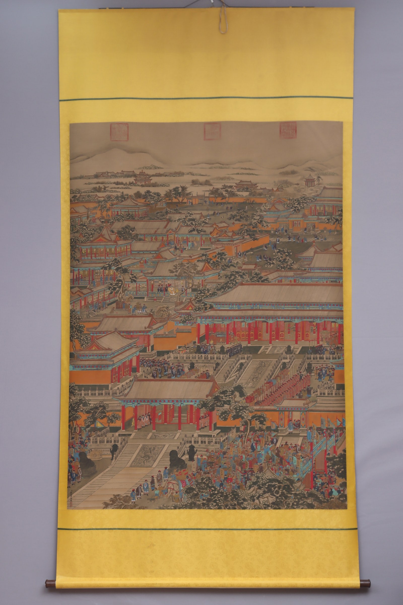 A Chinese Vertical Scroll Ink Painting of Landscape and Figure on Silk,Lang Shining (1 of 9)