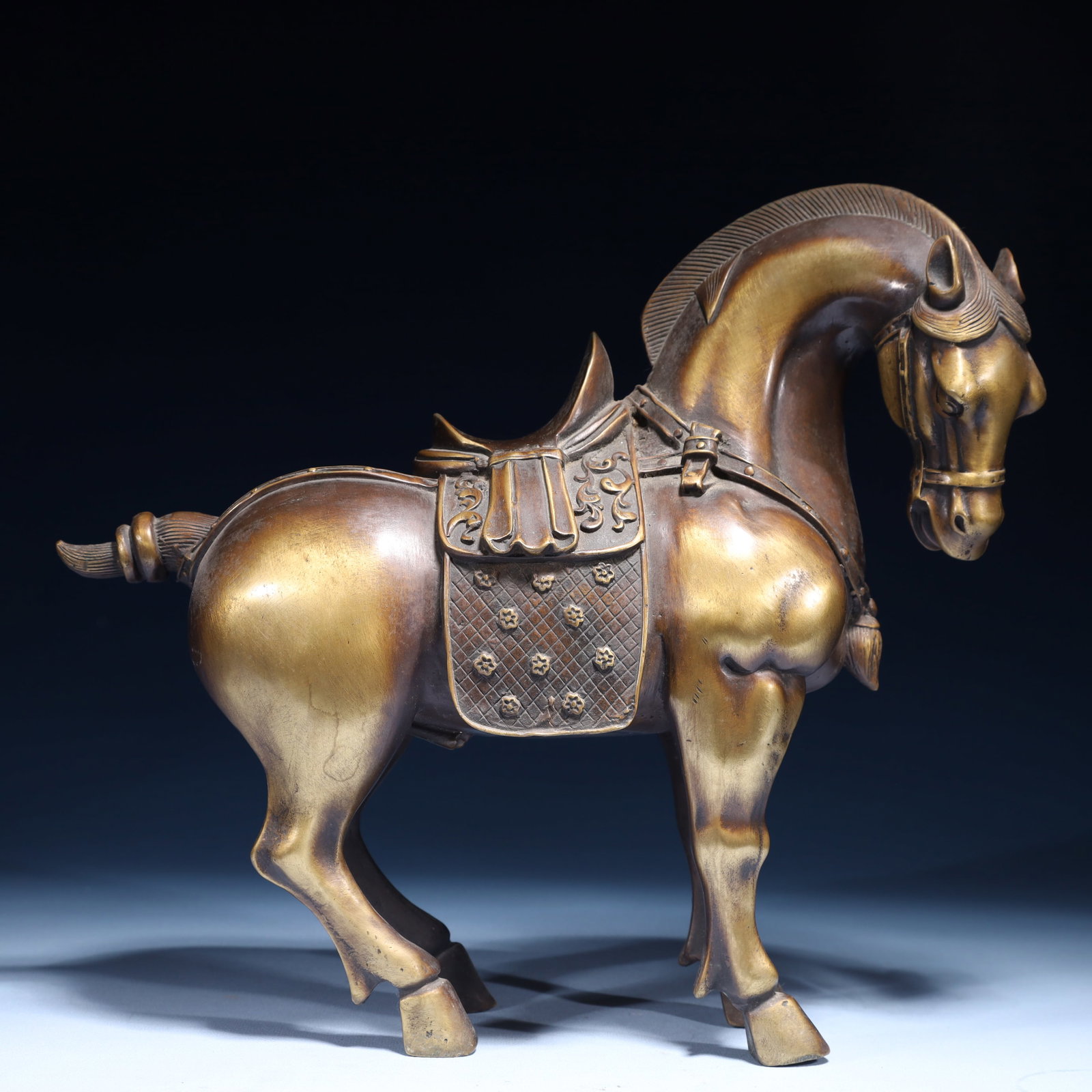 An Exquisite Bronze Horse Ornament: An Exquisite Bronze Horse Ornament,Qing Dynasty,China,Size:13inx4.7inx11.8in,Weight:4000g 铜骏马摆件,中国清代