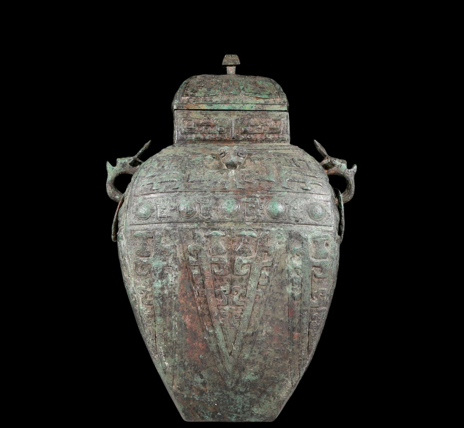 A rare bronze animal-faced amphora with lid (1 of 16)