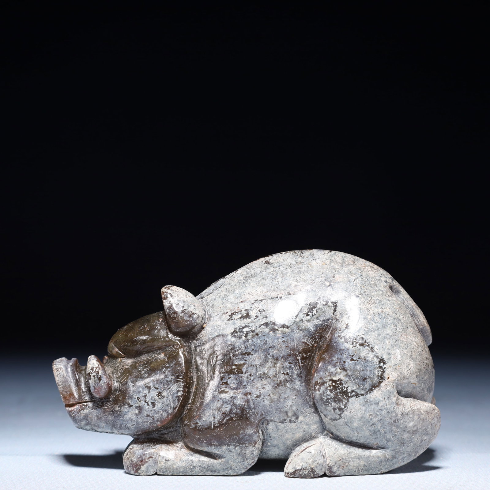 An Archaic Archaic Jade Wild Pig Ornament: An Archaic Archaic Jade Wild Pig Ornament,Ancient Time,China,Size:4.3inx1.6inx2.8in,Weight:500g 高古玉野猪摆件,中国远古时期