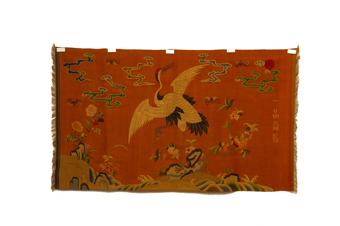 An Exquisite Kesi Embroidery Crane Pattern Civil Official Rank Badges: An Exquisite Kesi Embroidery Crane Pattern Civil Official Rank Badges,Qing Dynasty,China,Size:44.9inx26.4in 缂丝刺绣仙鹤图官补,中国