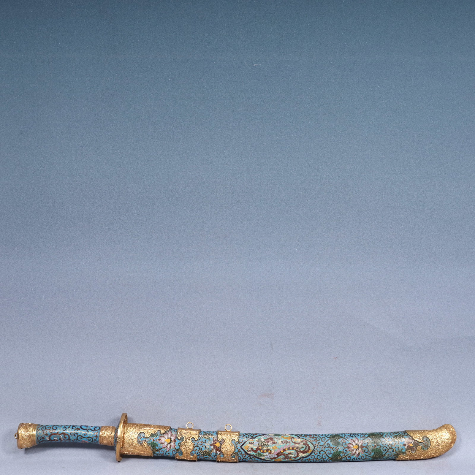 A Huge Cloisonne Lotus and Dragon Pattern Sword: A Huge Cloisonne Lotus and Dragon Pattern Sword,Qing Dynasty, China,Qianlong Six-character Mark,Size:2.8inx3.1inx30.7in,Weight:2100g 景泰蓝缠枝莲龙纹