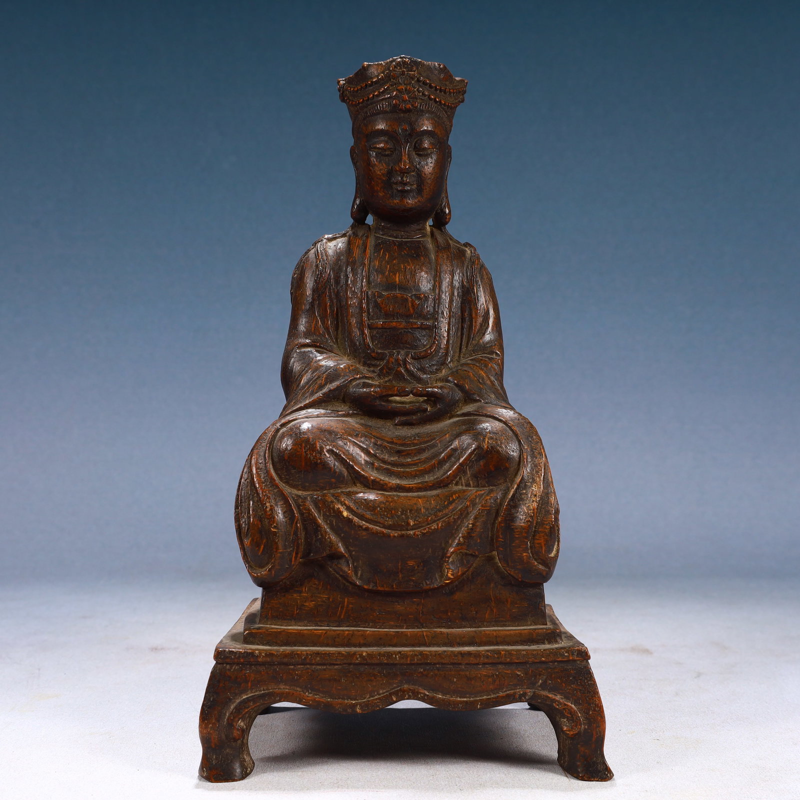 An Exquisite Bamboo Statue of Amitayus: An Exquisite Bamboo Statue of Amitayus,Qing Dynasty, China,Size:5.5inx4.3inx10.2in,Weight:250g 竹雕无量寿佛像,中国清代