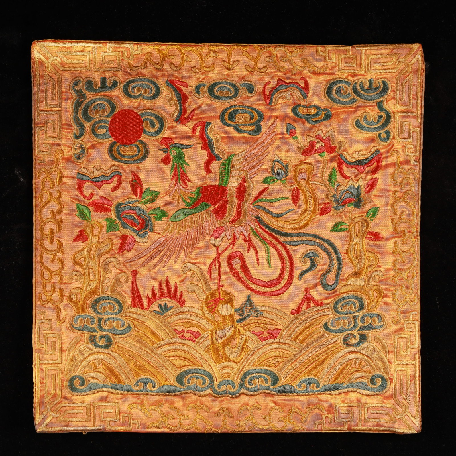 An Exquisite Embroidery Phoenix Pattern Civil Official Rank Badges: An Exquisite Embroidery Phoenix Pattern Civil Official Rank Badges,Qing Dynasty, China,Size:10.2inx10.2in 刺绣凤官补,中国清代