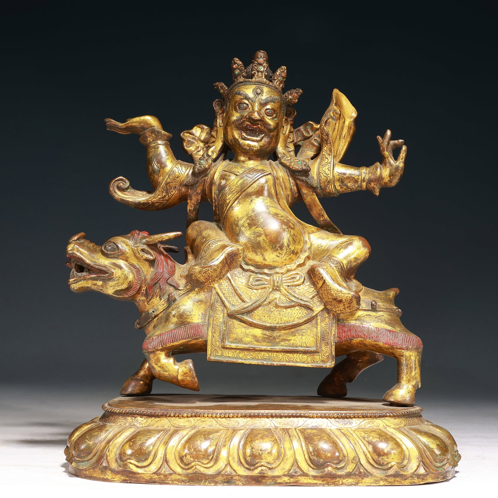 A Solemn Gilt Bronze Statue of Mammon: A Solemn Gilt Bronze Statue of Mammon,Qing Dynasty, China,Size:10.2inx5.5inx12.2in,Weight:6800g 铜鎏金财神像,中国清代