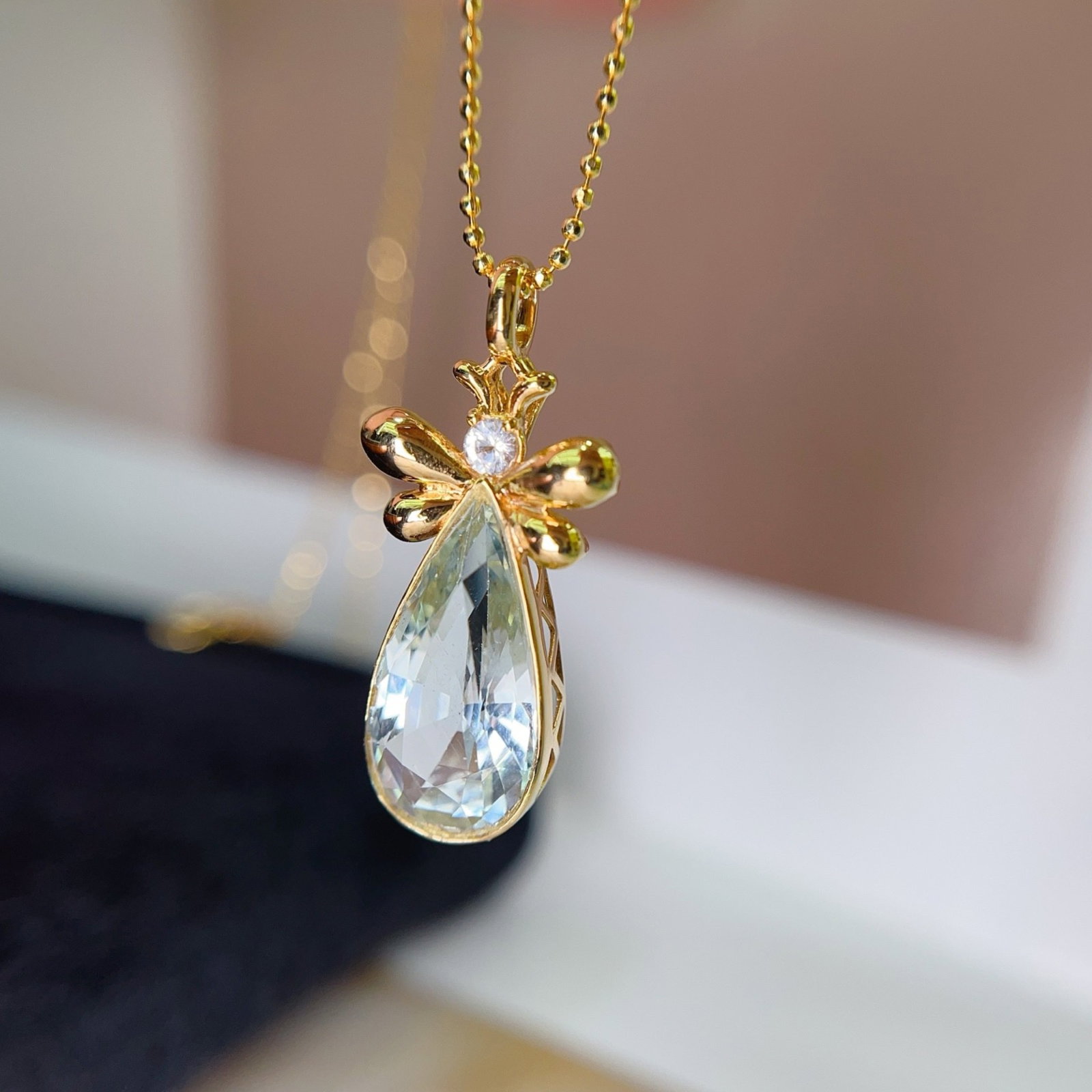 A Exquisite 18k Gold Inlaid 3.50ct Natural Aquamarine Pendant,Inlaid Gems (1 of 5)