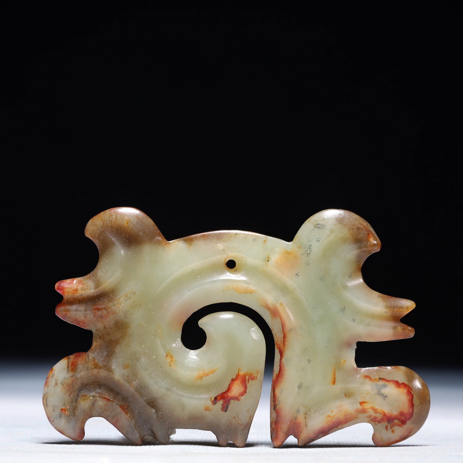 An Archaic Hongshan Culture White Jade Pendant: An Archaic Hongshan Culture White Jade Pendant,Ancient Time,China,Size:3.7inx2.2in,Weight:55.7g 红山文化白玉挂件,中国新石器