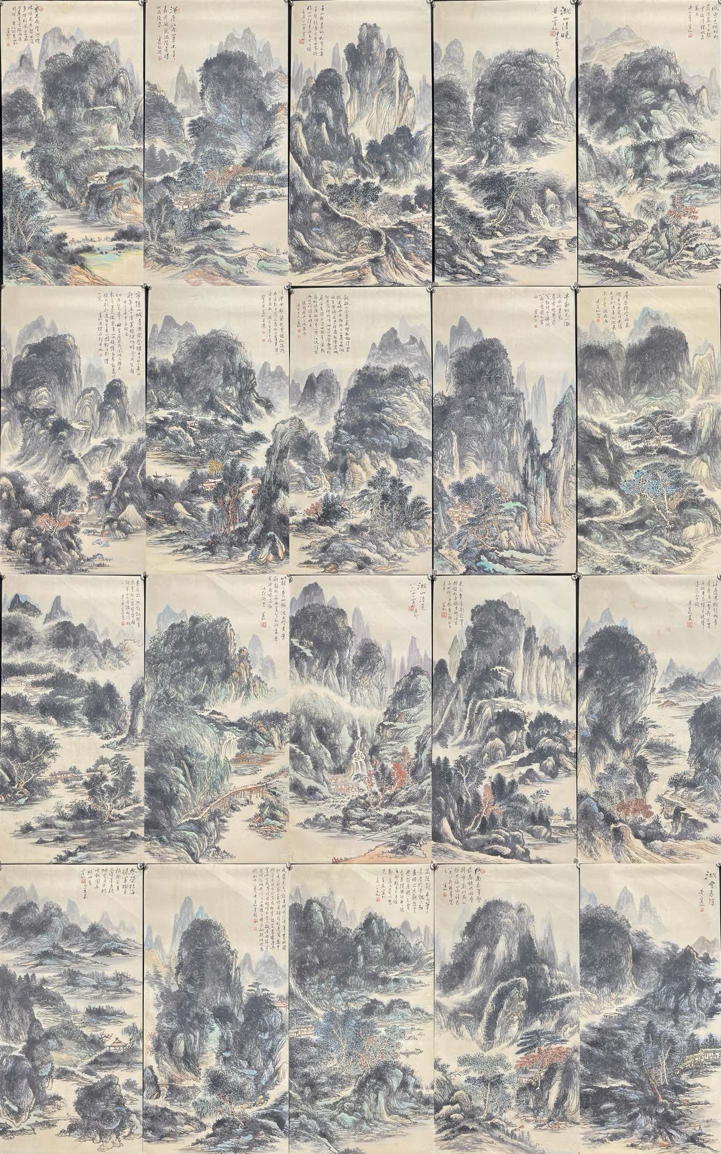 A Set of Chinese Ink Painting of Landscape on Paper,Huang Binhong: A Set of Chinese Ink Painting of Landscape on Paper,Huang Binhong,Size:26.8inx53.9in*20 一套中国水墨山水画,黄宾虹