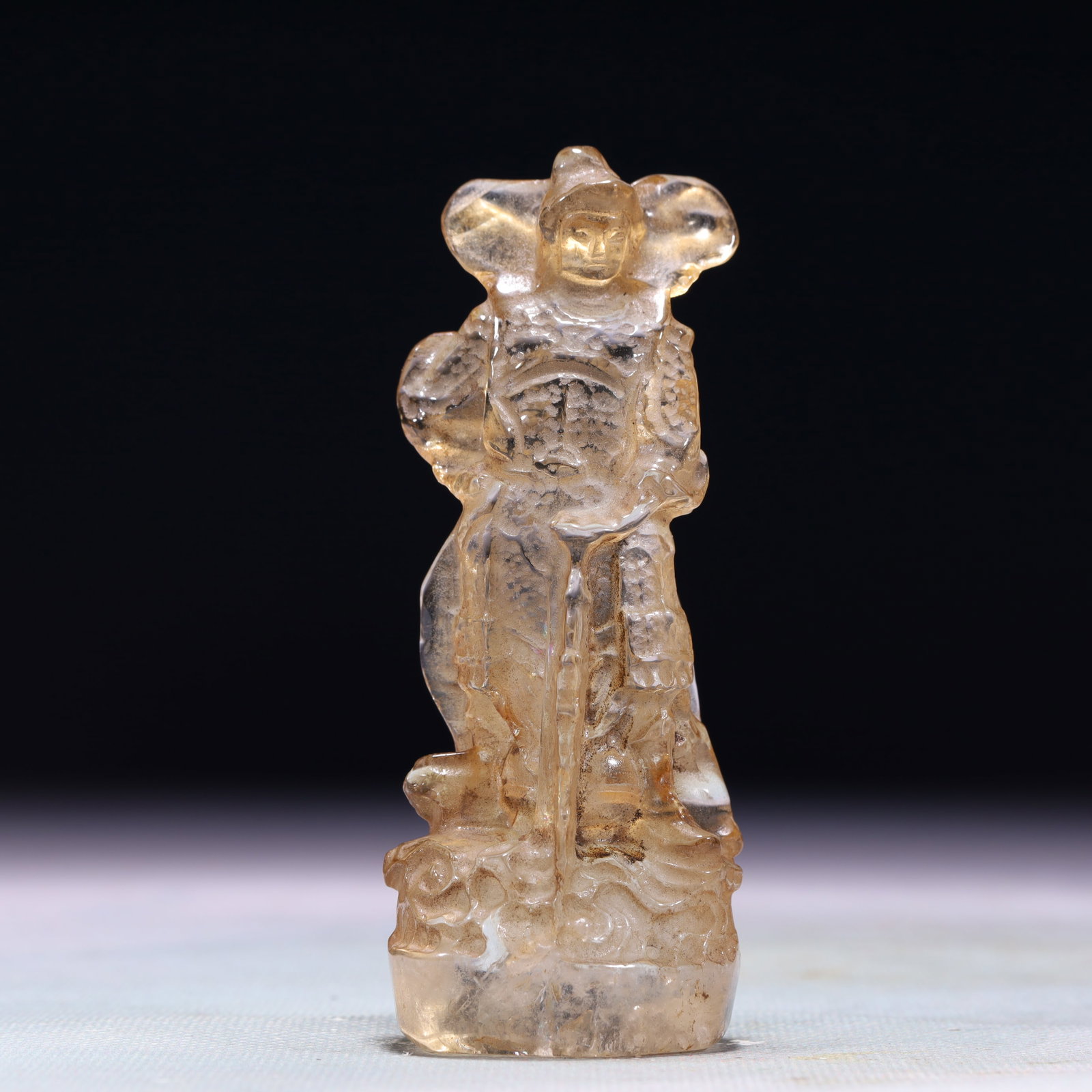 An Exquisite Crystal Statue of Mammon: An Exquisite Crystal Statue of Mammon,Qing Dynasty,China,Size:1.6inx1.2inx4.1in,Weight:127.9g 水晶财神像,中国清代