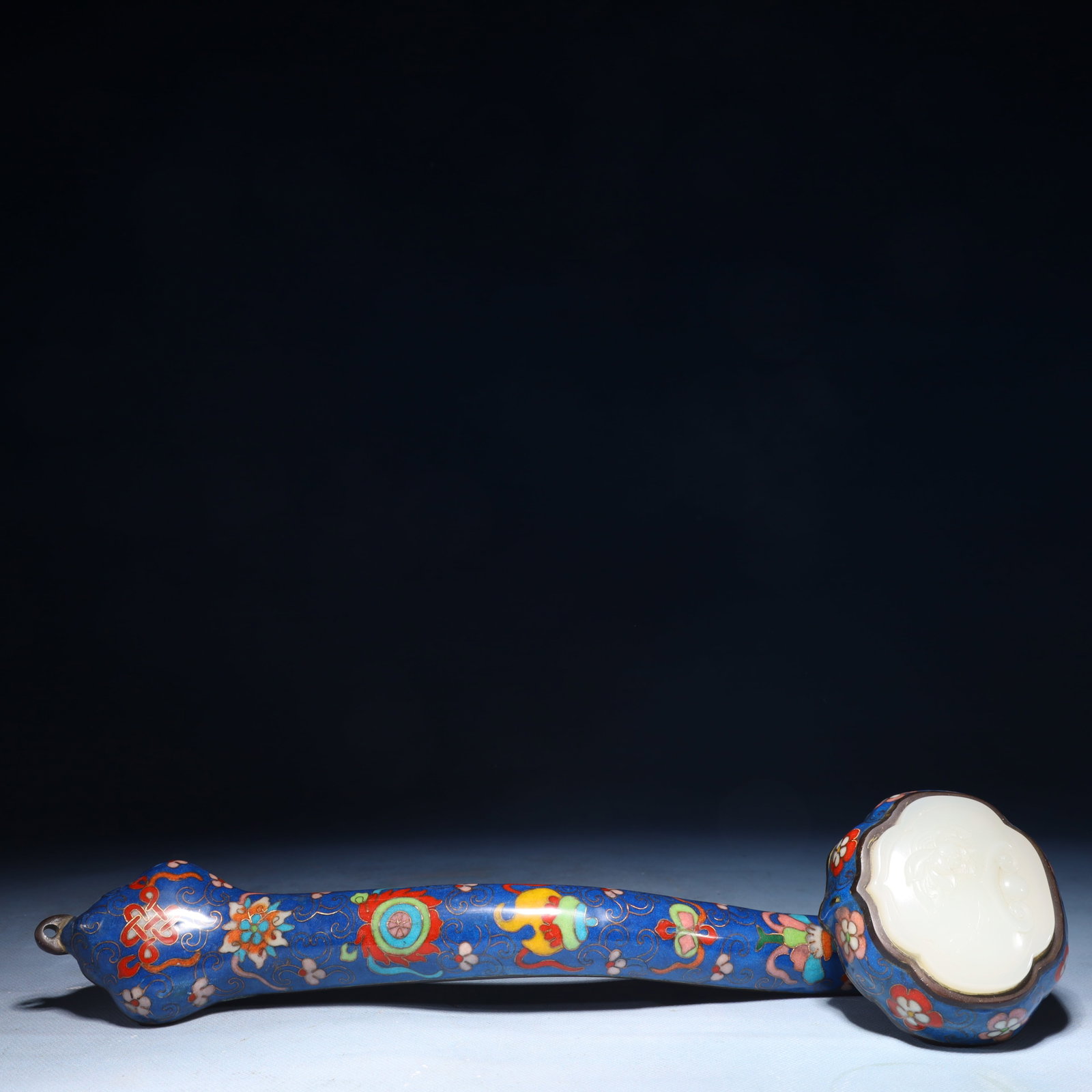 An Exquisite Cloisonne Inlaid White Jade Eight Treasures Pattern Ruyi (1 of 6)