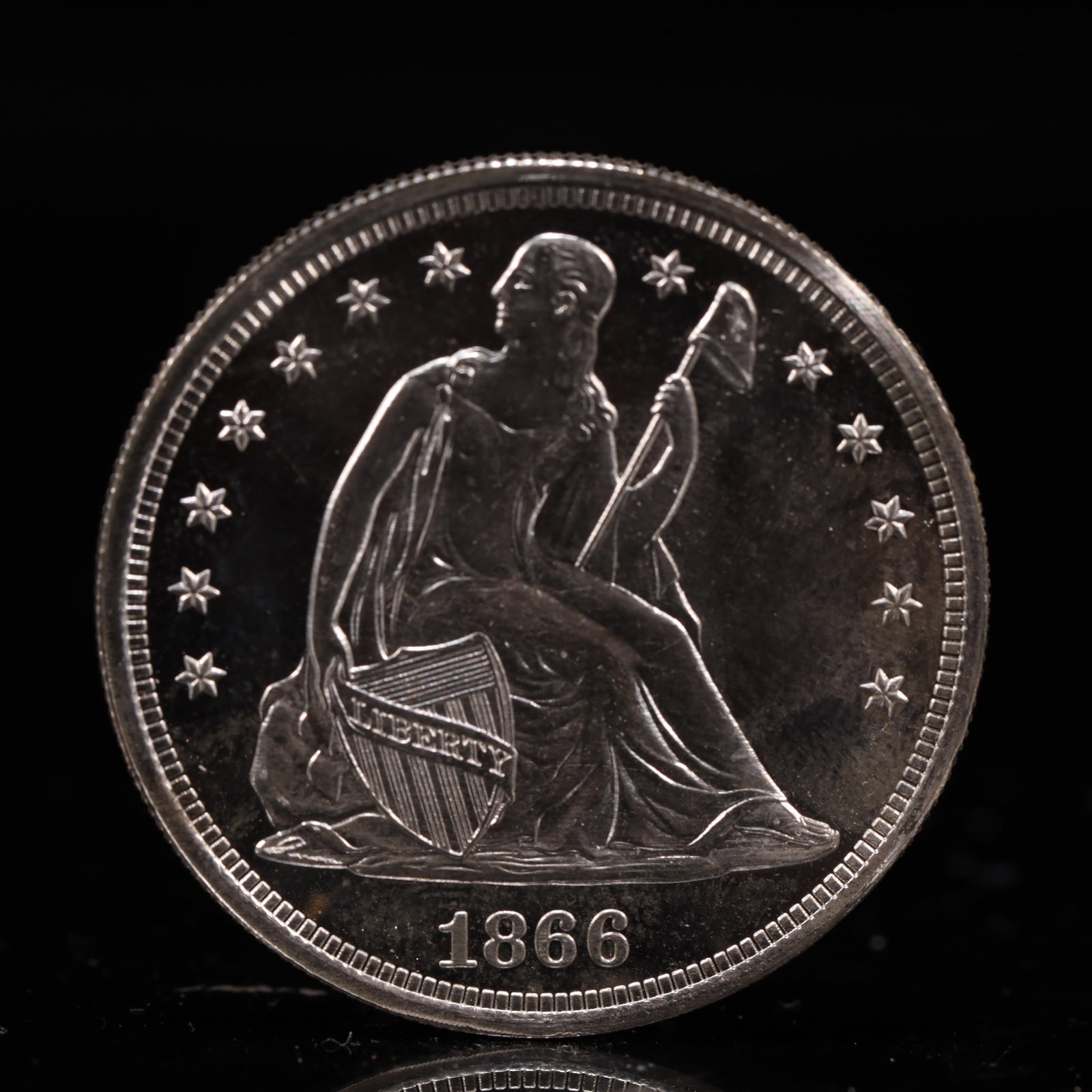 USA One Dollar 1866 Coin: American coin. IN GOD WE TRUST / LIBERTY / 1866 / UNITED STATES OF AMERICA / ONE DOL. Weight:26.9g.