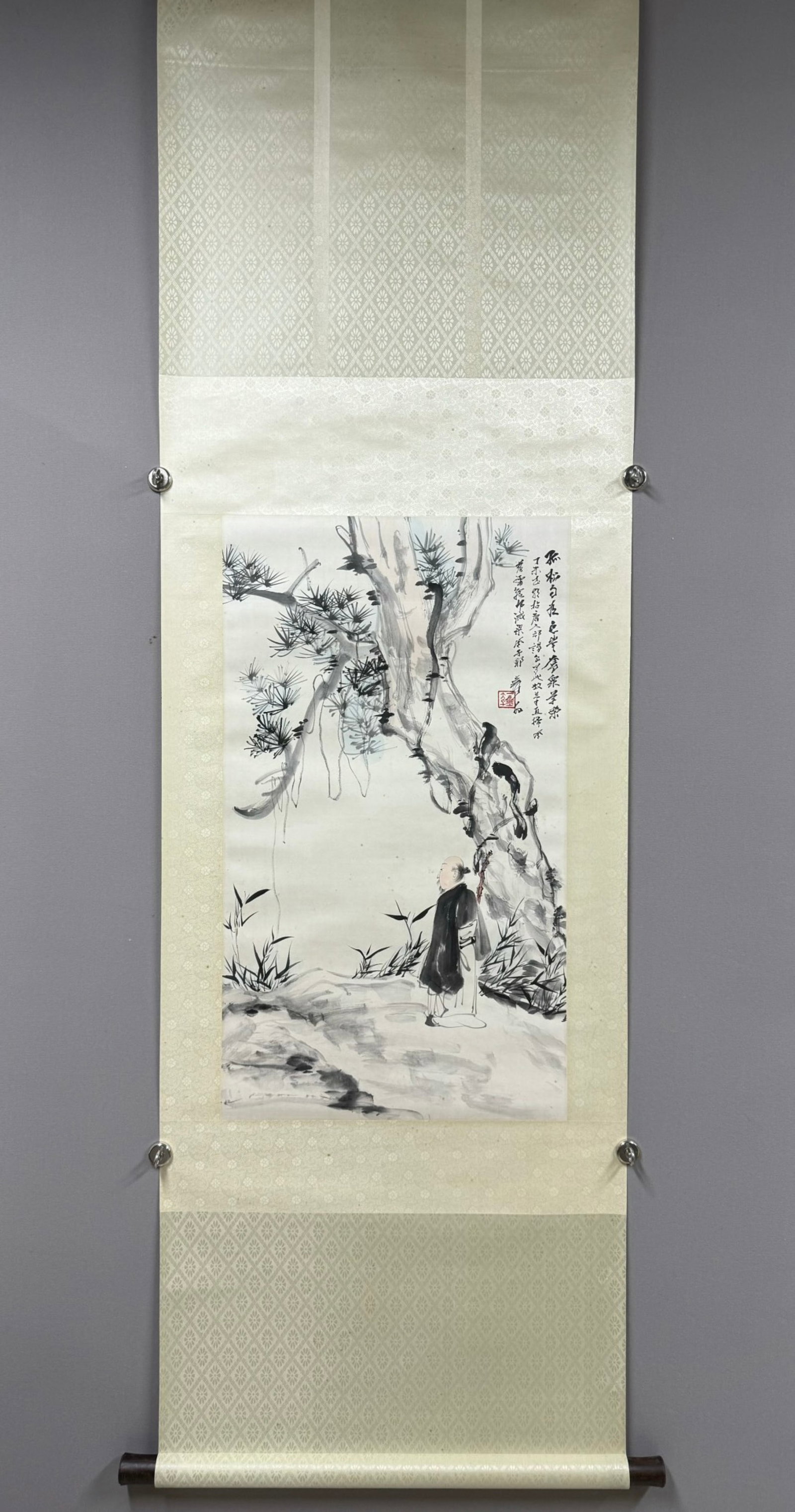 A Chinese Vertical Scroll Ink Painting of Landscape and Figure on Paper,Zhang Daqian: A Chinese Vertical Scroll Ink Painting of Landscape and Figure on Paper,Zhang Daqian,Size:31.5inx18.1in 一幅中国水墨山水人物画立
