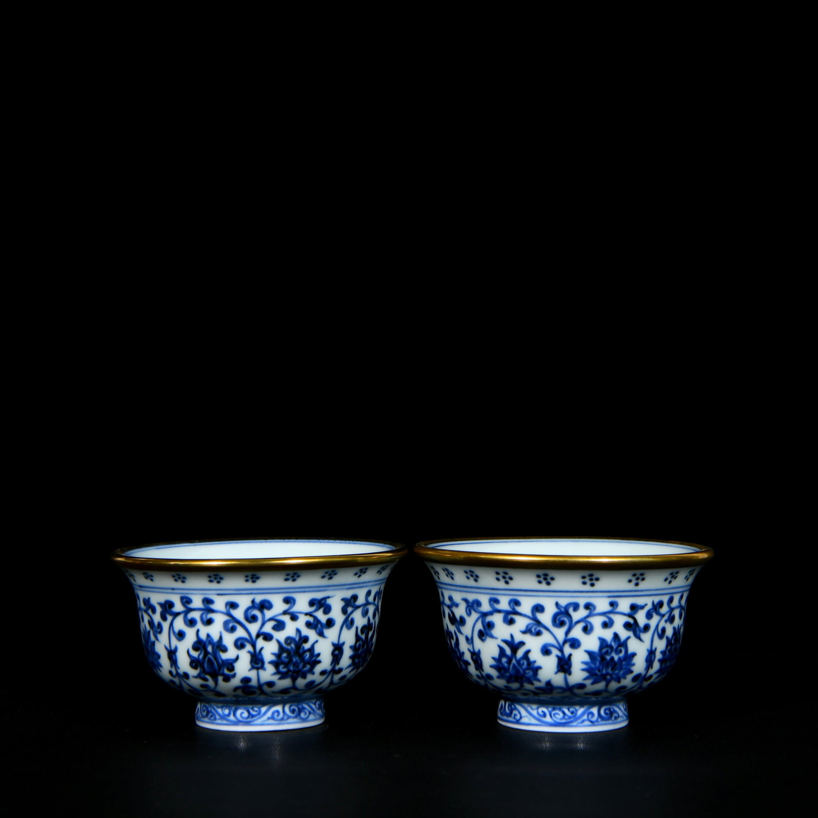 A Pair of Exquisite Blue and White Painted Gold Lotus and Fish Pattern Cups (1 of 9)