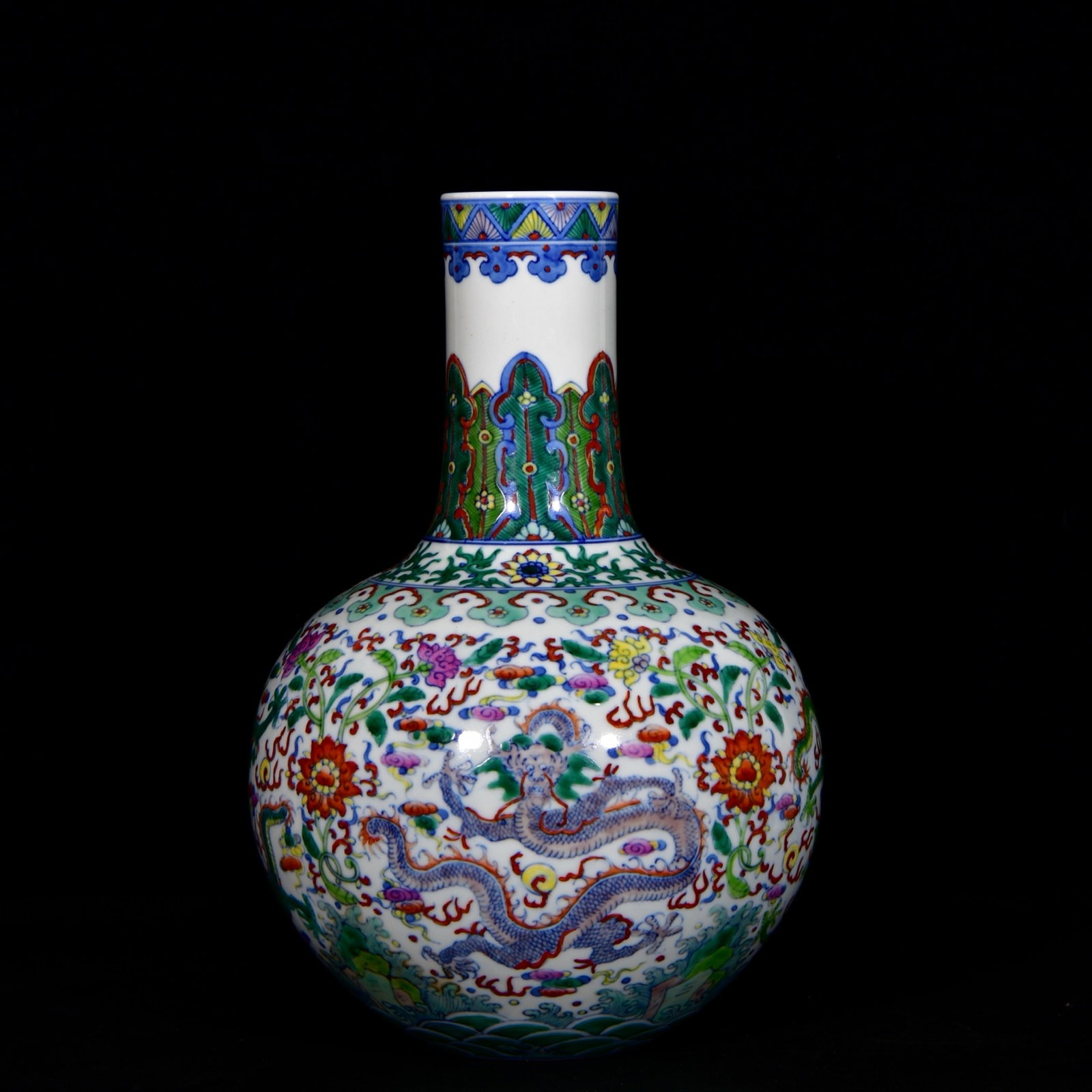 A Rare Doucai Lotus,Auspicious Cloud and Dragon Pattern Vase: A Rare Doucai Lotus,Auspicious Cloud and Dragon Pattern Vase,Qing Dynasty, China,Yongzheng Six-character Mark,Size:12.2inx8.7in 斗彩缠枝莲祥云龙纹