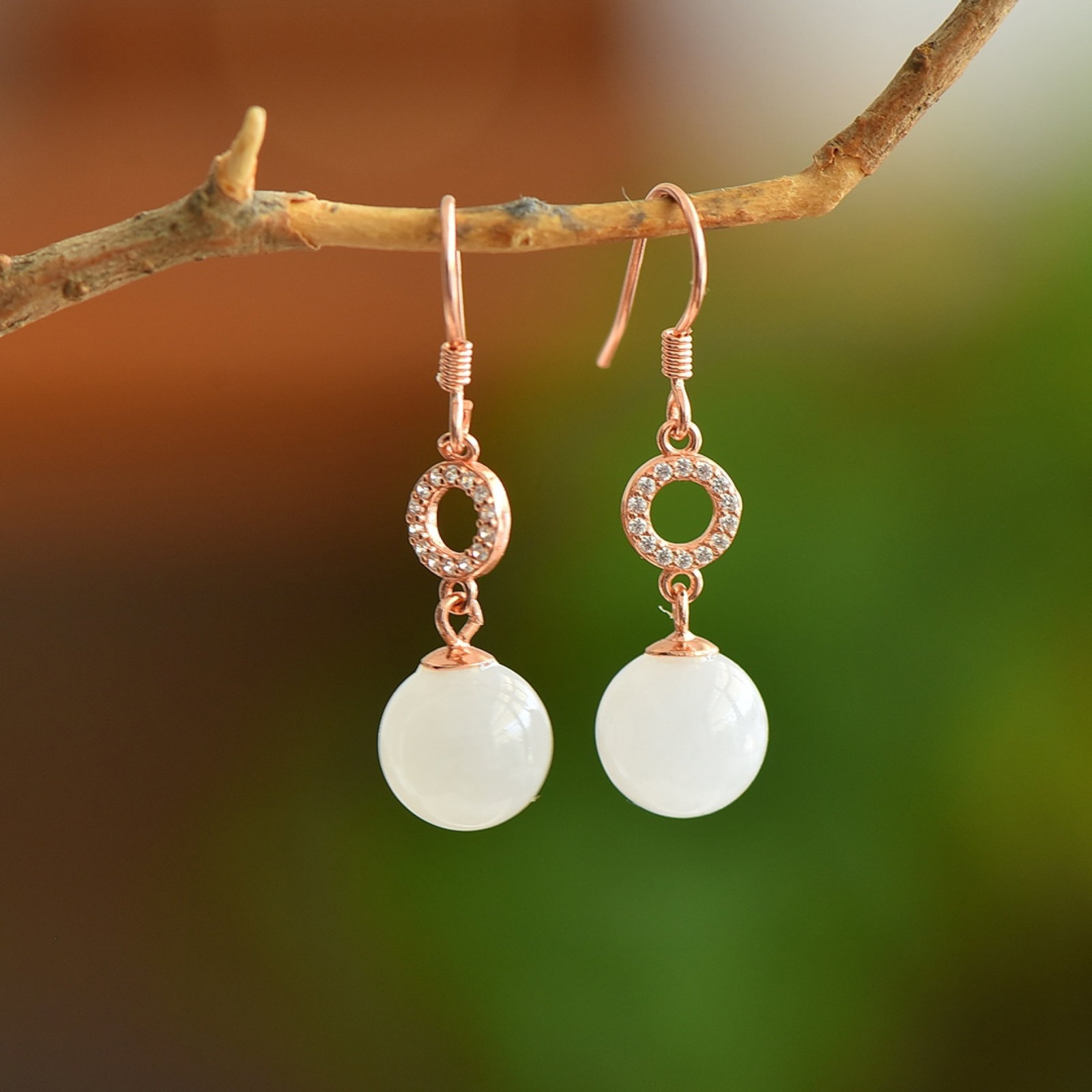 A Pair of Exquisite Sterling Silver-Gold Plated Inlaid White Jade Earrings,Inlaid Diamond (1 of 5)