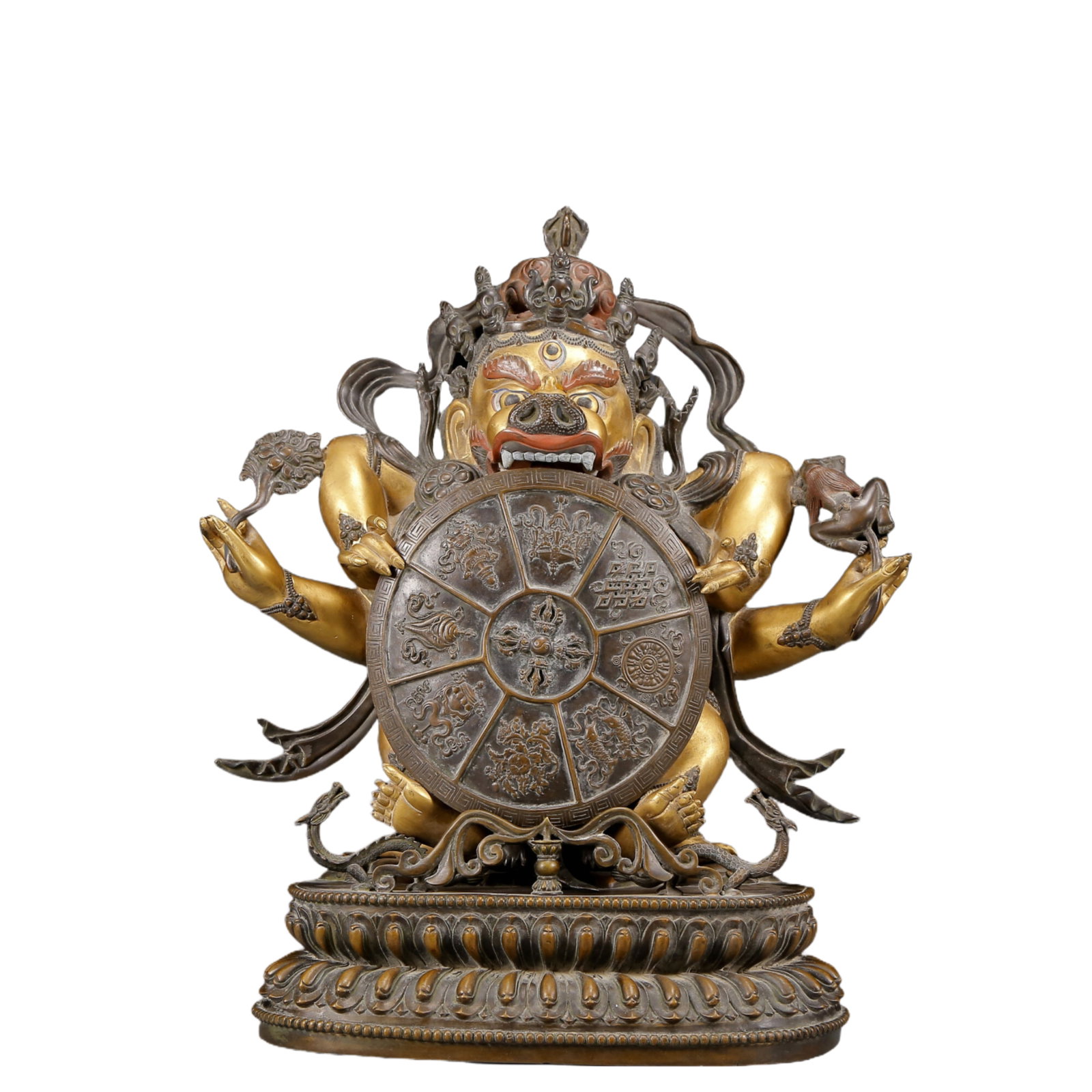 A Solemn Gilt Bronze Statue of Vajra: A Solemn Gilt Bronze Statue of Vajra,Ming Dynasty, China,Yongle Six-character Mark,Size:13inx8.3inx20.5in,Weight:22005g 铜鎏金金刚像，明代，