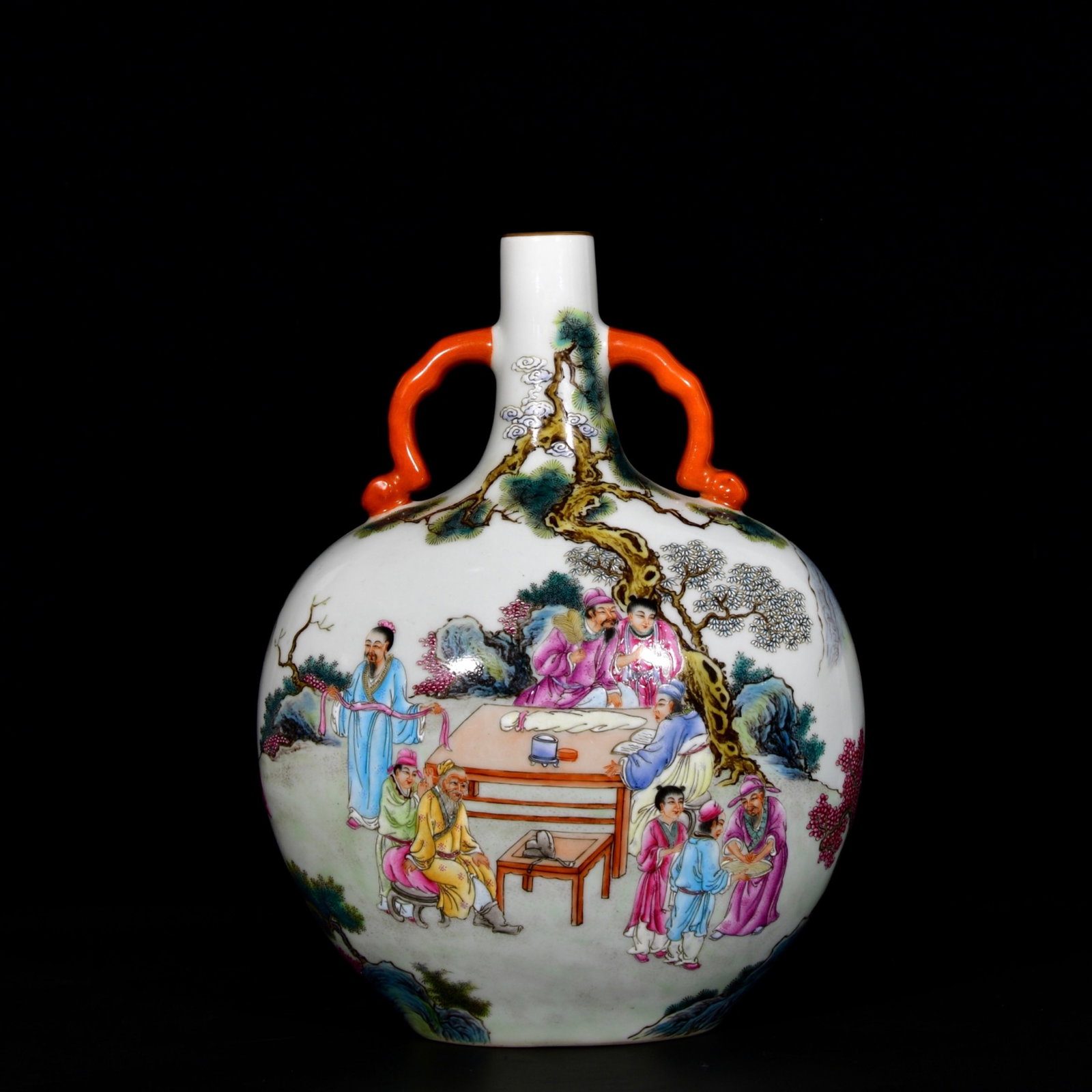 A Rare Enamel Painted Gold Character and Story Pattern Double-Ears Vase,With Poem: A Rare Enamel Painted Gold Character and Story Pattern Double-Ears Vase,With Poem,Qing Dynasty, China,Qianlong Six-character Mark,Size:12.6inx9.4in 珐琅彩描金人