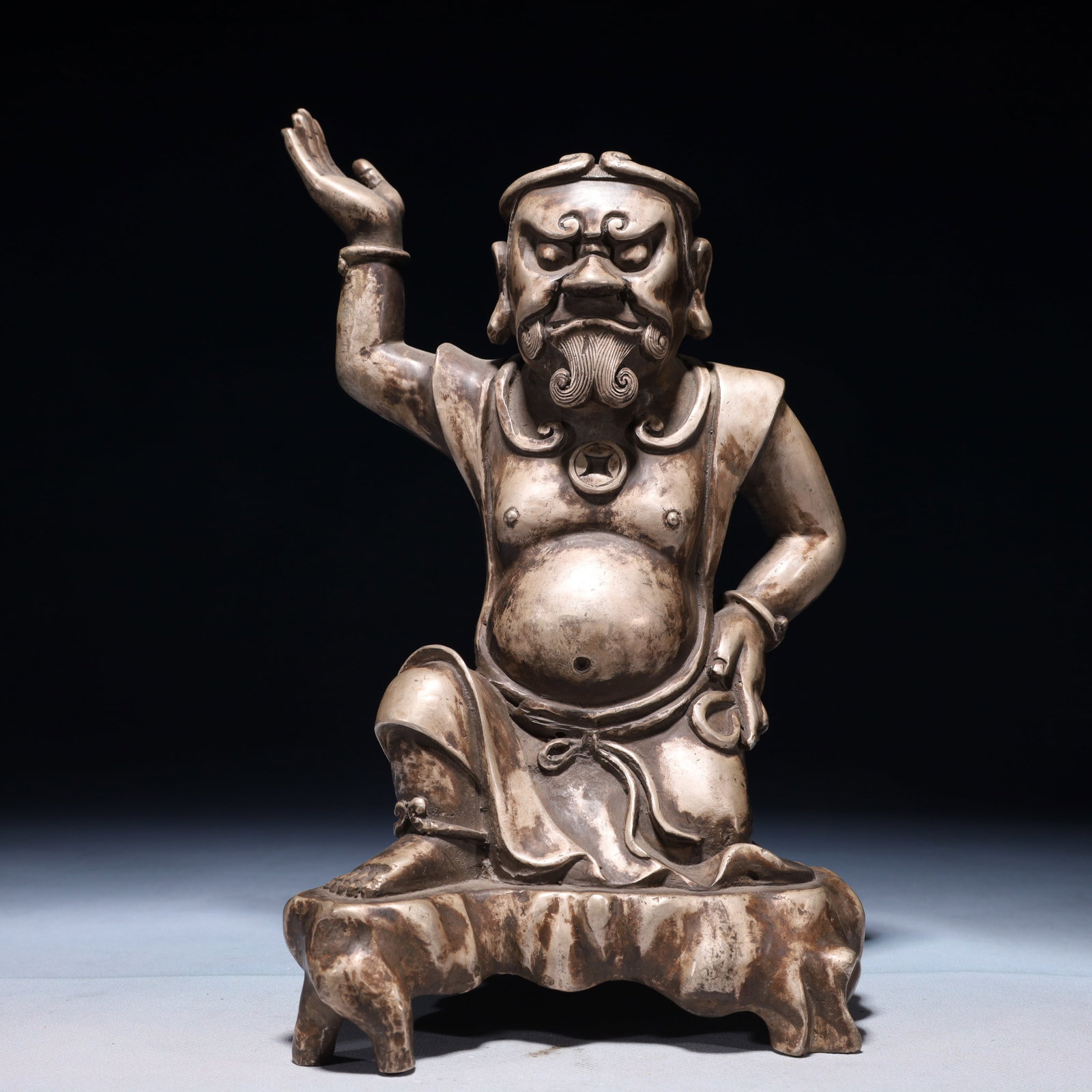 An Exquisite Silver-plated Bronze Figure Ornament: An Exquisite Silver-plated Bronze Figure Ornament,Qing Dynasty,China,Size:6.3inx5.9inx11in,Weight:2400g 铜镀银人物摆件,中国清代