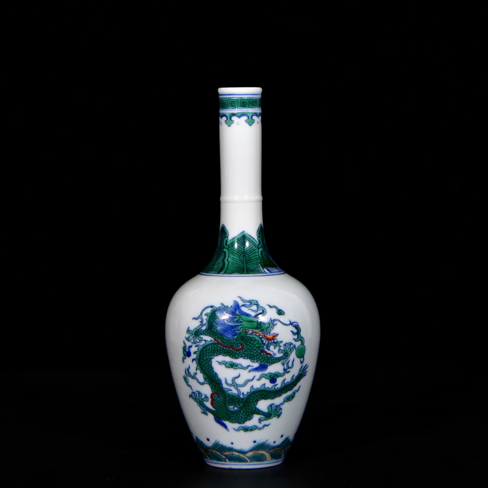 An Exquisite Doucai Auspicious Cloud and Dragon Pattern Vase: An Exquisite Doucai Auspicious Cloud and Dragon Pattern Vase,Qing Dynasty, China,Qianlong Six-character Mark,Size:8.7inx3.5in 斗彩祥云龙纹瓶,中国&