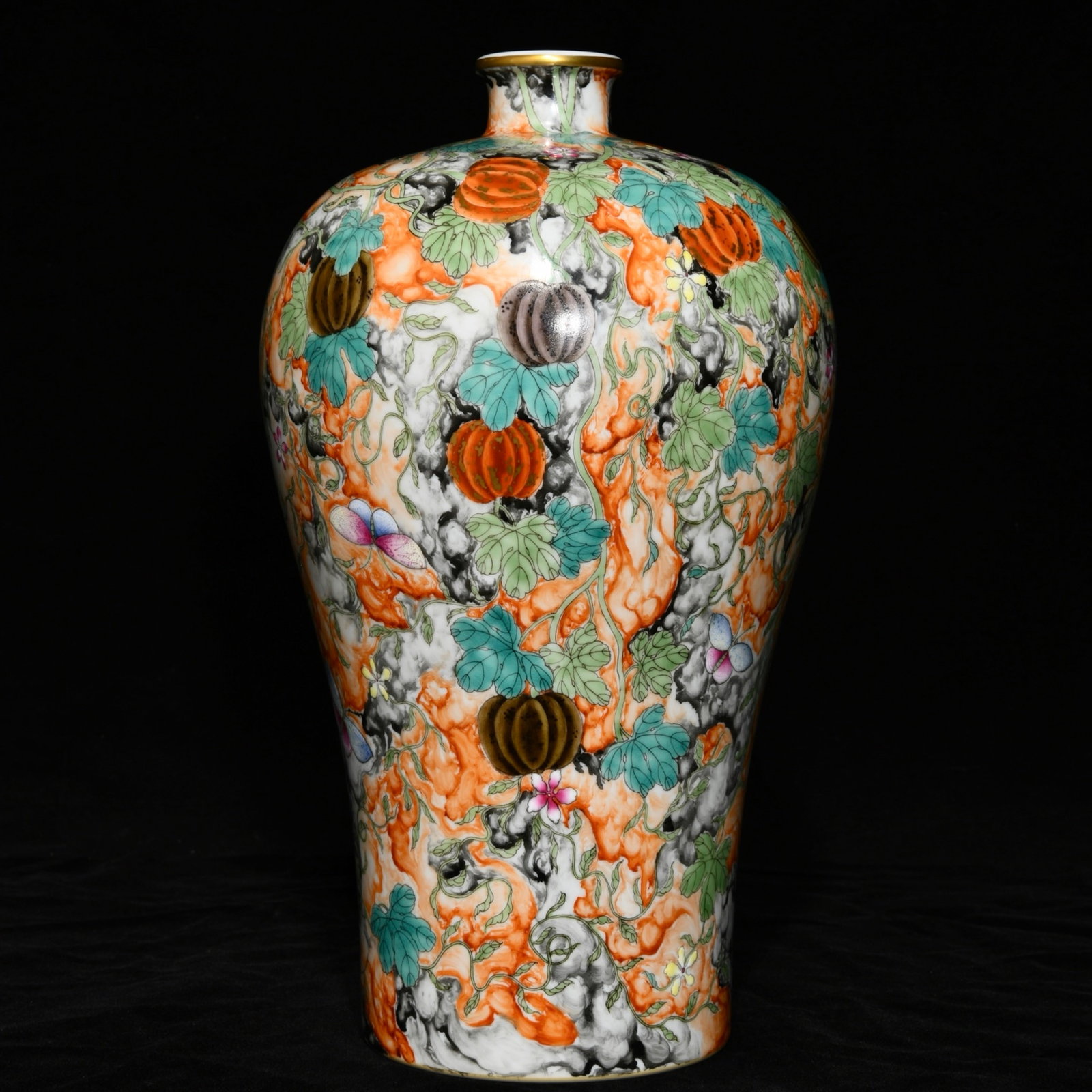 A Rare Famille-Rose Melon and Fruit Pattern Vase (1 of 9)