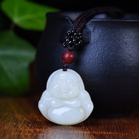 An Exquisite White Jade Maitreya Buddha Pendant