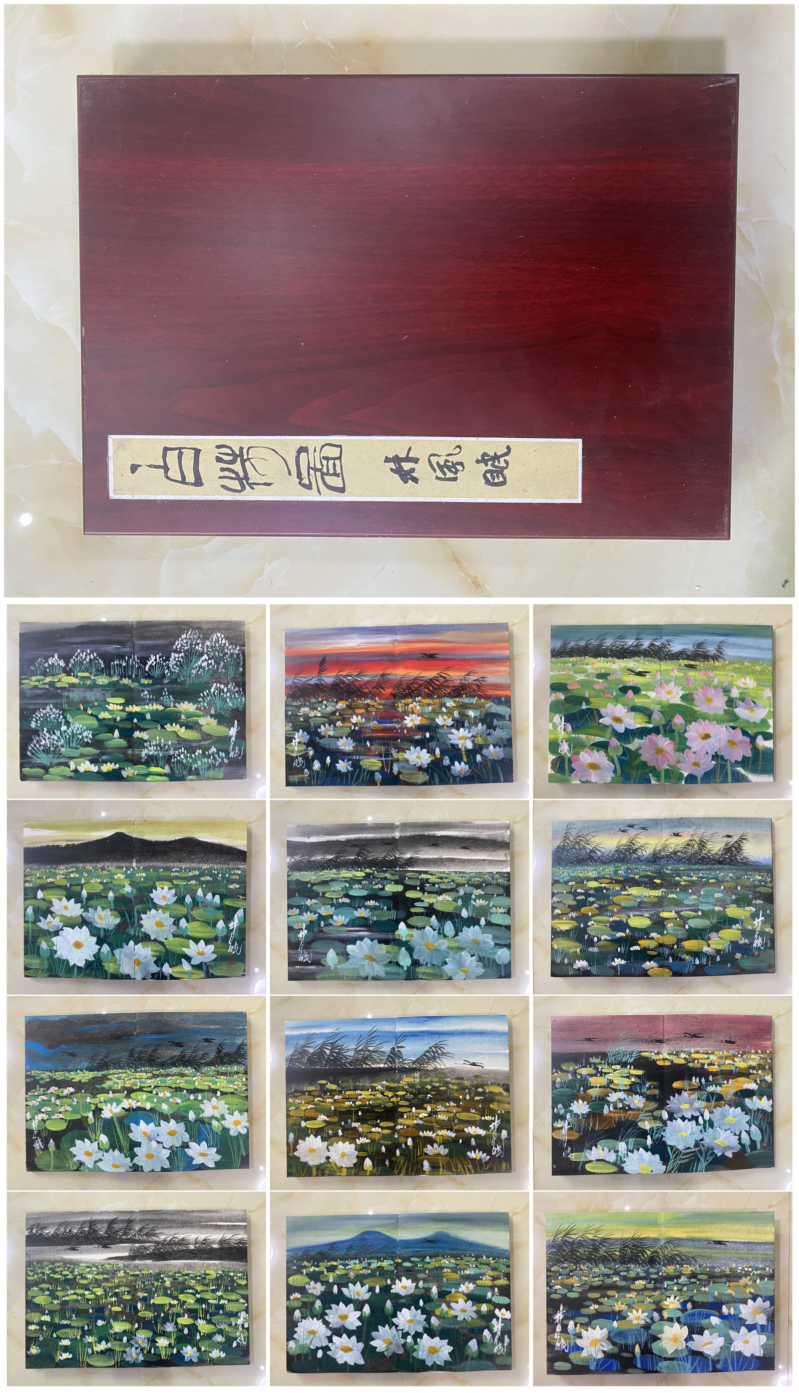 A Chinese Album Ink Painting of Lotus on Paper,Lin Fengmian: A Chinese Album Ink Painting of Lotus on Paper,Lin Fengmian,Size:17.3inx25.2in*12 一本中国水墨荷花图画册,林风眠