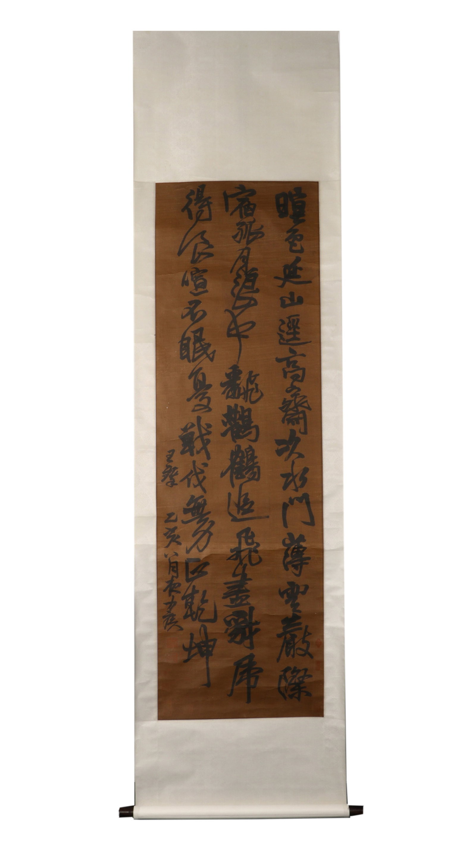 A Chinese Vertical Scroll Ink Calligraphy on Paper: A Chinese Vertical Scroll Ink Calligraphy on Paper,Wang Duo,Size:72.8inx22.4in 一幅中国水墨书法立轴,王铎