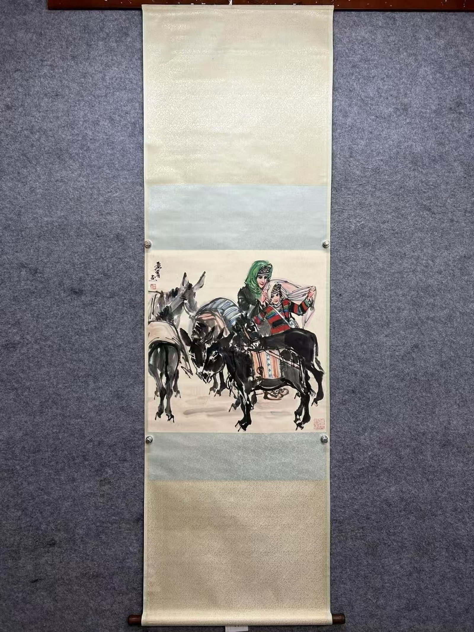 A Chinese Vertical Scroll Ink Painting of Character and Story on Paper (1 of 9)
