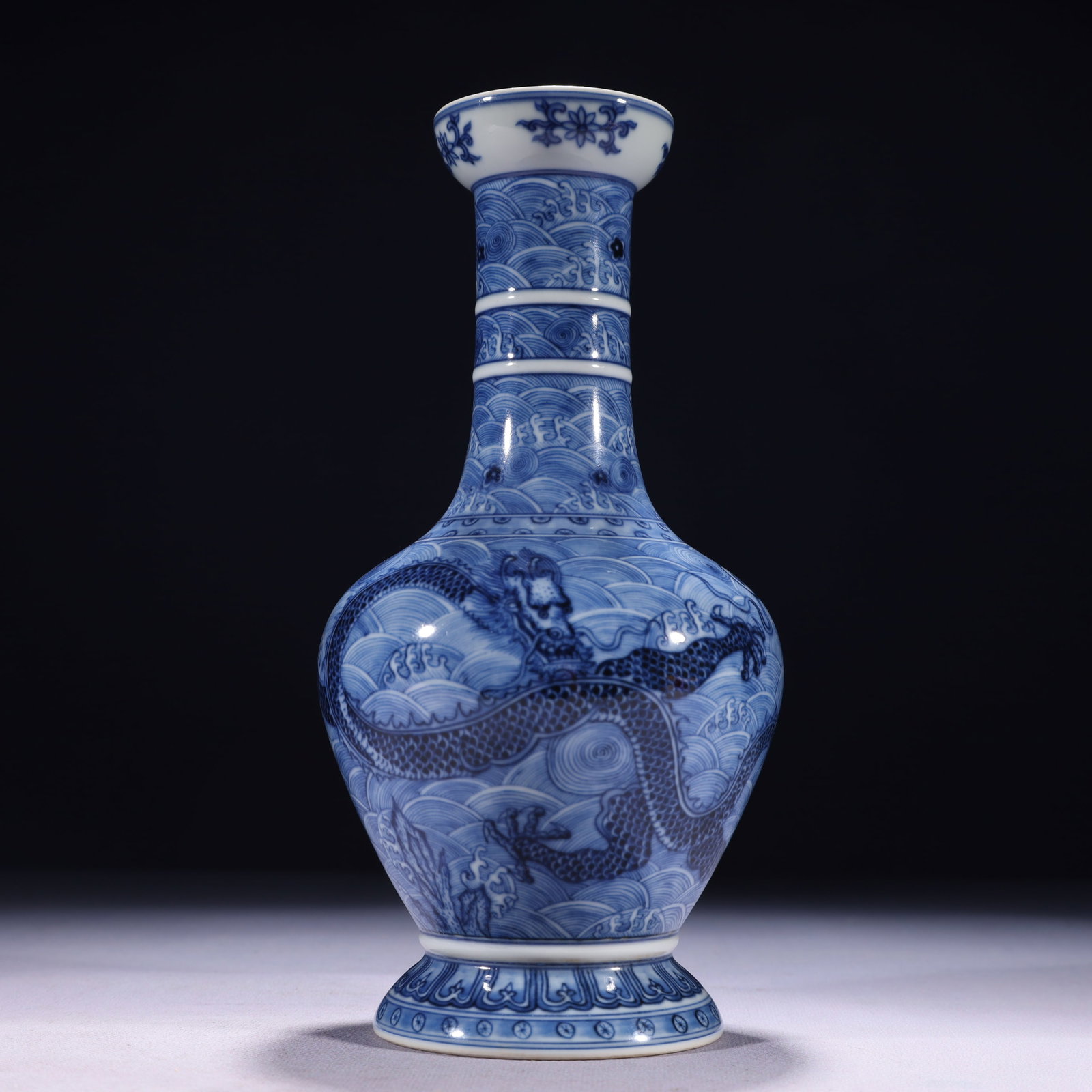 An Exquisite Blue and White Seawater and Dragon Pattern Vase (1 of 9)
