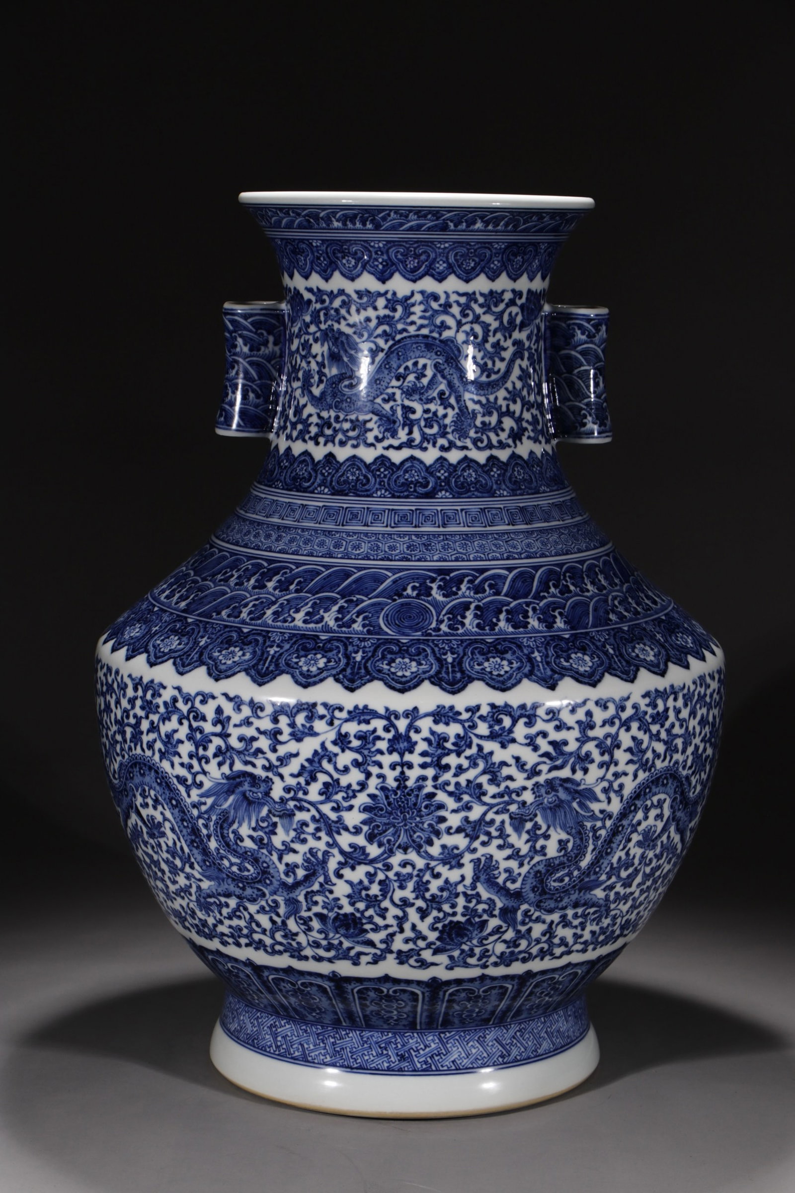 A Huge Blue and White Lotus and Dragon Pattern Double-Ears Vase (1 of 9)