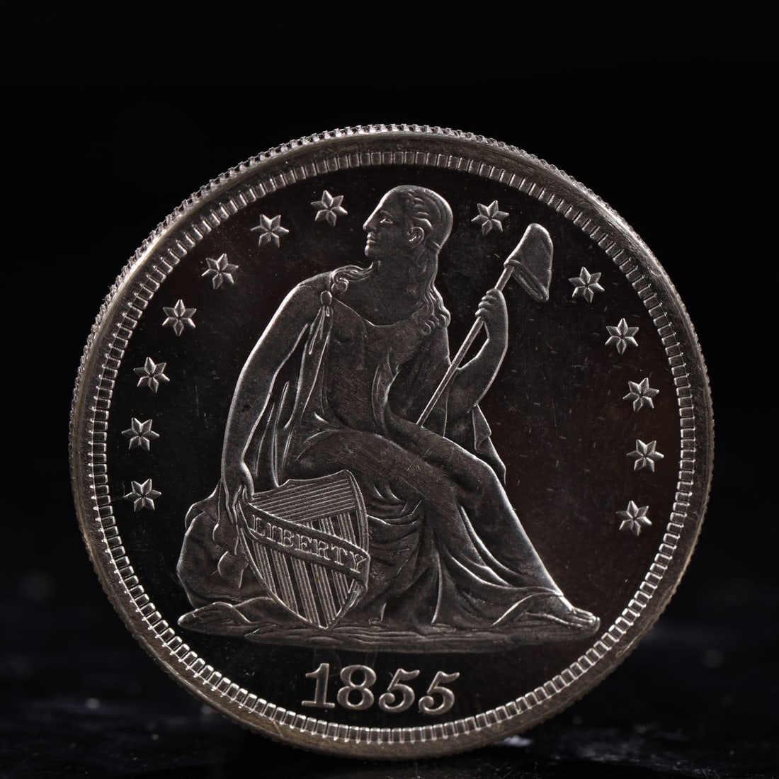 USA One Dollar 1855 Coin: American coin. IN GOD WE TRUST / LIBERTY / 1855 / UNITED STATES OF AMERICA / ONE DOL. Weight:26.9g.