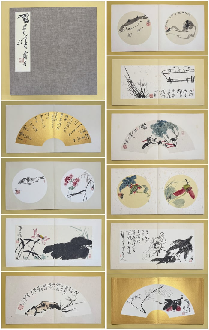 A Chinese Album Ink Painting of Flower on Paper: A Chinese Album Ink Painting of Flower on Paper,Pan Tianshou,Size:17.7inx17.7in 一本中国水墨花卉画册,潘天寿