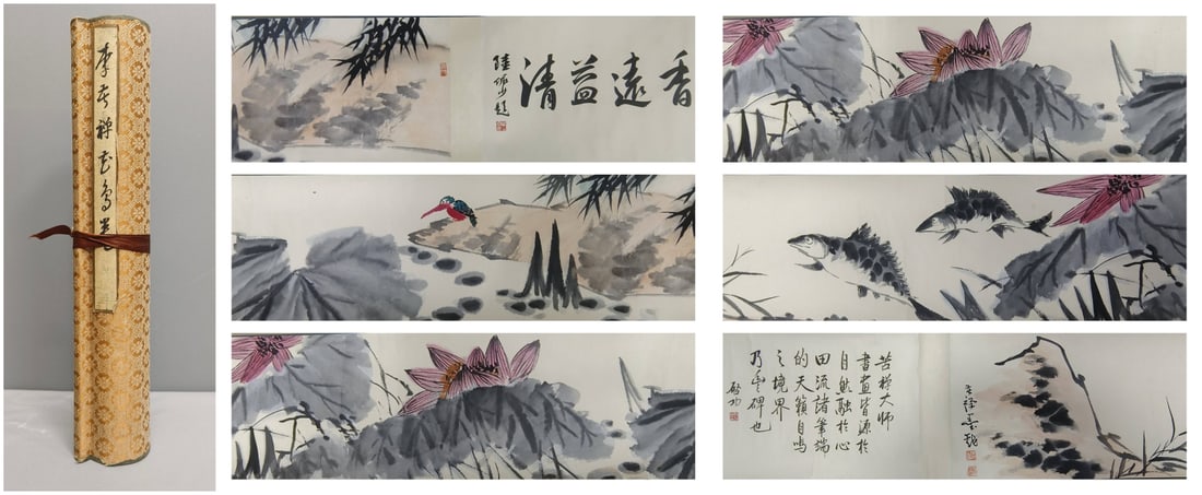A Chinese Hand Scroll Ink Painting of Flower and Bird on Paper (1 of 15)