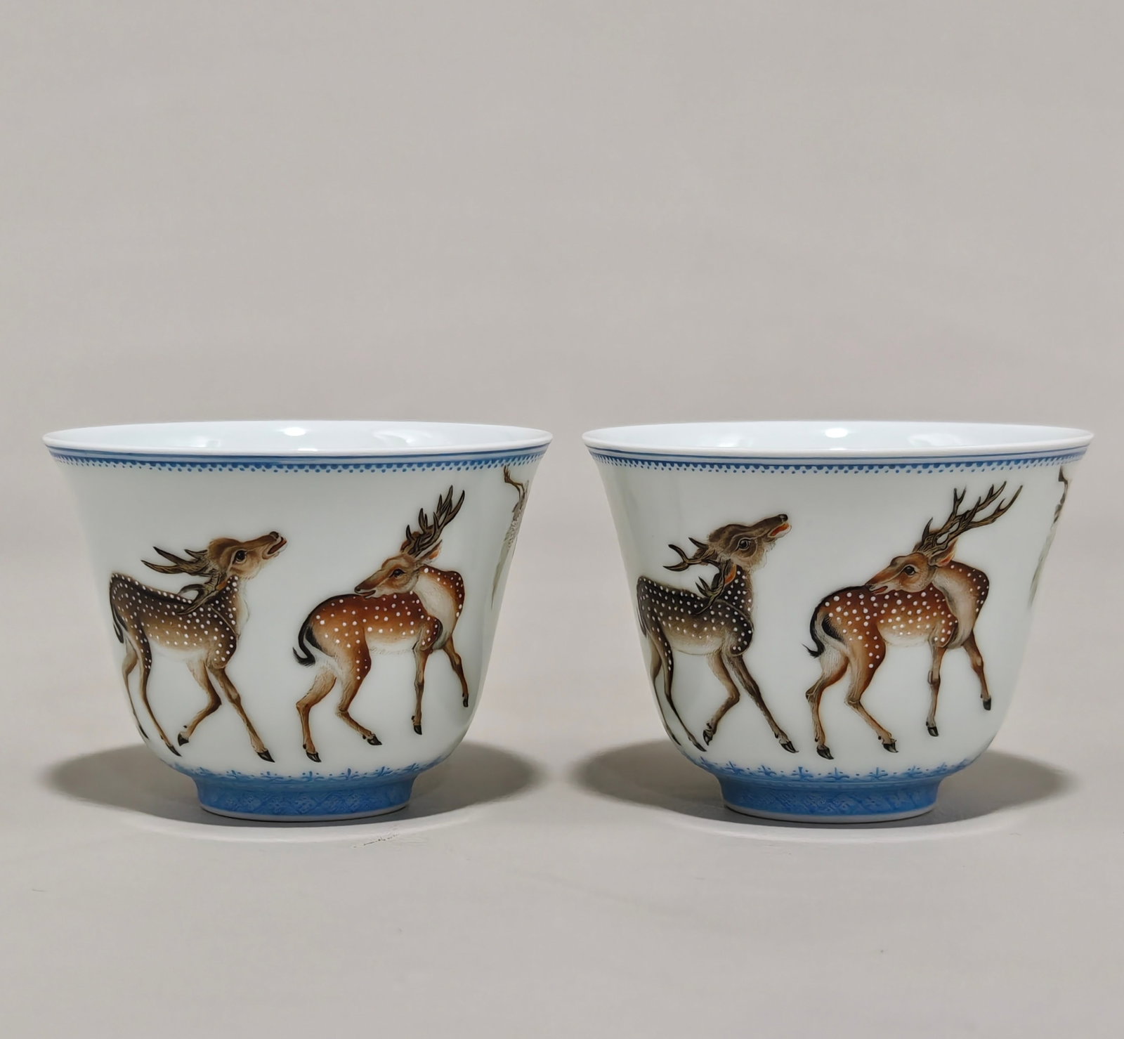 A Pair of Exquisite Enamel Deer Pattern Cups,with poem: A Pair of Exquisite Enamel Deer Pattern Cups,with poem,Qing Dynasty,China,Yongzheng Four-character Mark,Size:2inx2.7in 一对珐琅彩鹿纹杯子,带