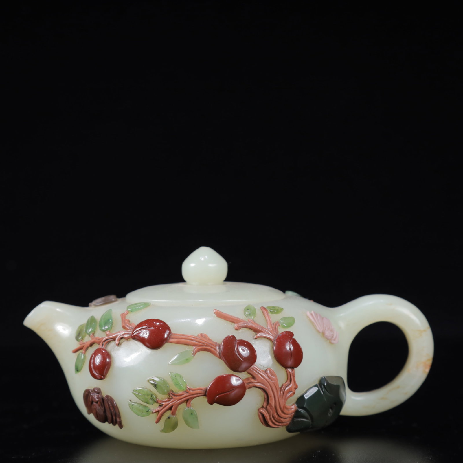 An Exquisite White Jade Inlaid Gems Flower and Fruit Pattern Teapot (1 of 10)