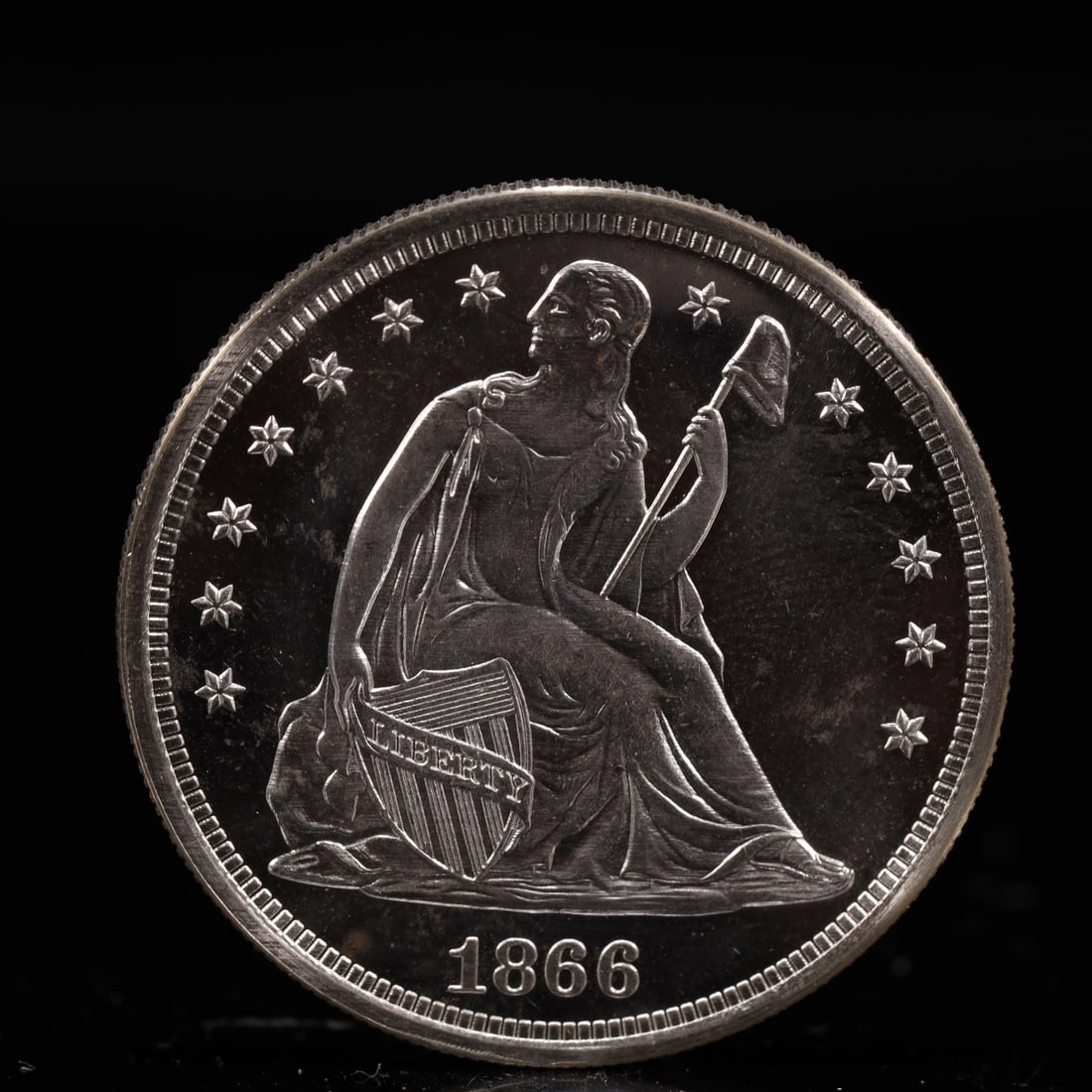 USA One Dollar 1866 Coin: American coin. IN GOD WE TRUST / LIBERTY / 1866 / UNITED STATES OF AMERICA / ONE DOL. Weight:26.9g.