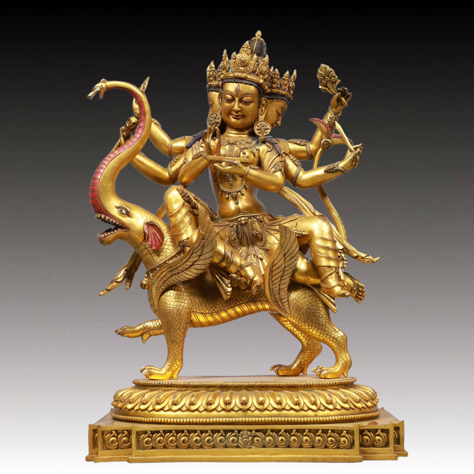 A Solemn Gilt Bronze Statue of Samantabhadra: A Solemn Gilt Bronze Statue of Samantabhadra, Ming Dynasty, China, Yongle Six-character Mark, Size:13.8inx9.4inx20.1in, Weight:17050g