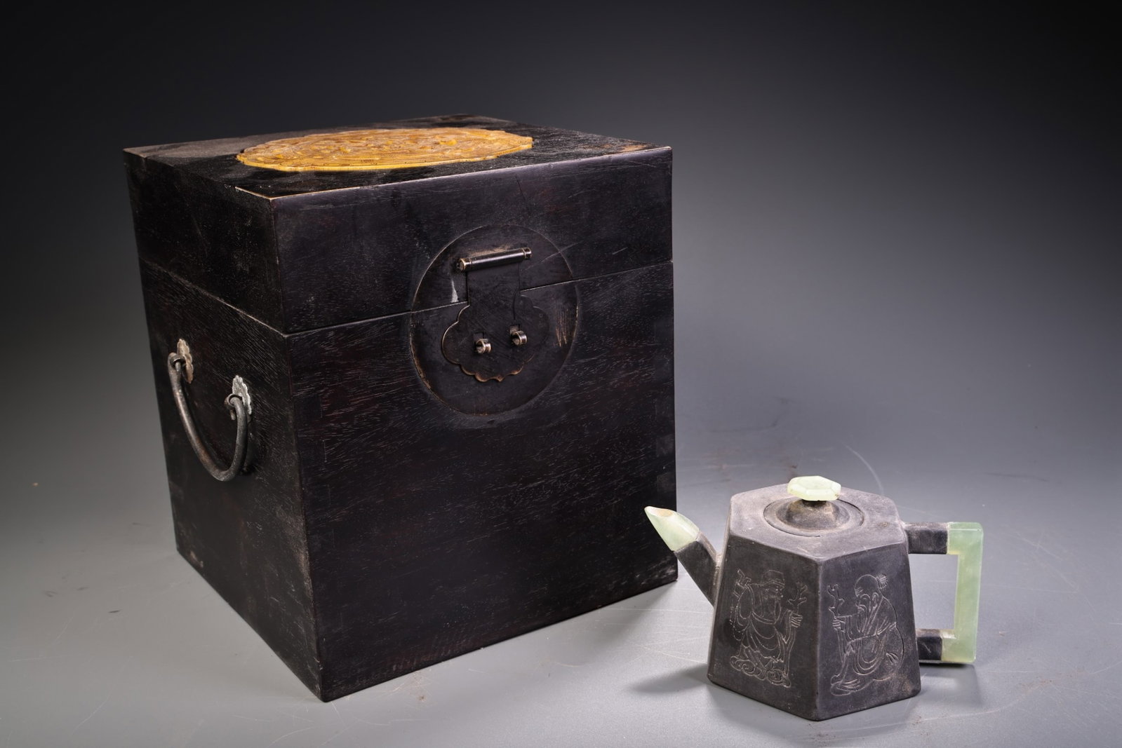 An Exquisite Tin Inlaid White Jade Figure Pattern Teapot (1 of 11)