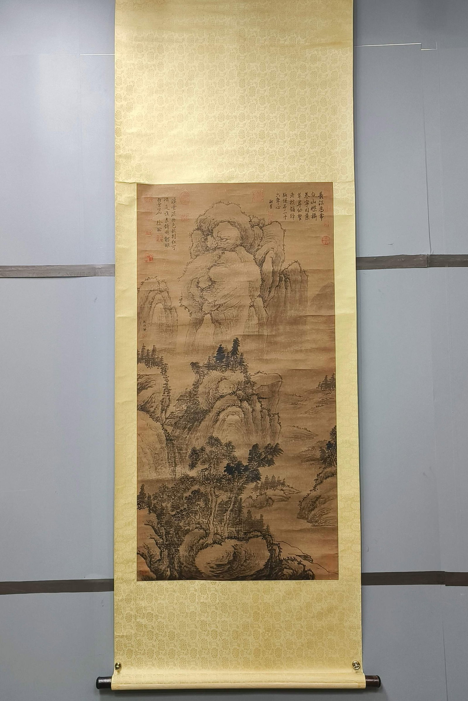 A Chinese Vertical Scroll Ink Painting of Landscape on Paper (1 of 11)