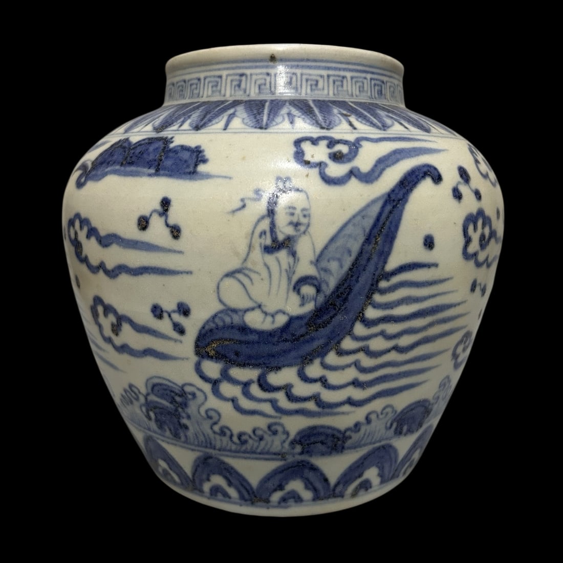 An Exquisite Blue and White Figure Pattern Jar: An Exquisite Blue and White Figure Pattern Jar,Qing Dynasty,China,Size:6.1inx7.7in