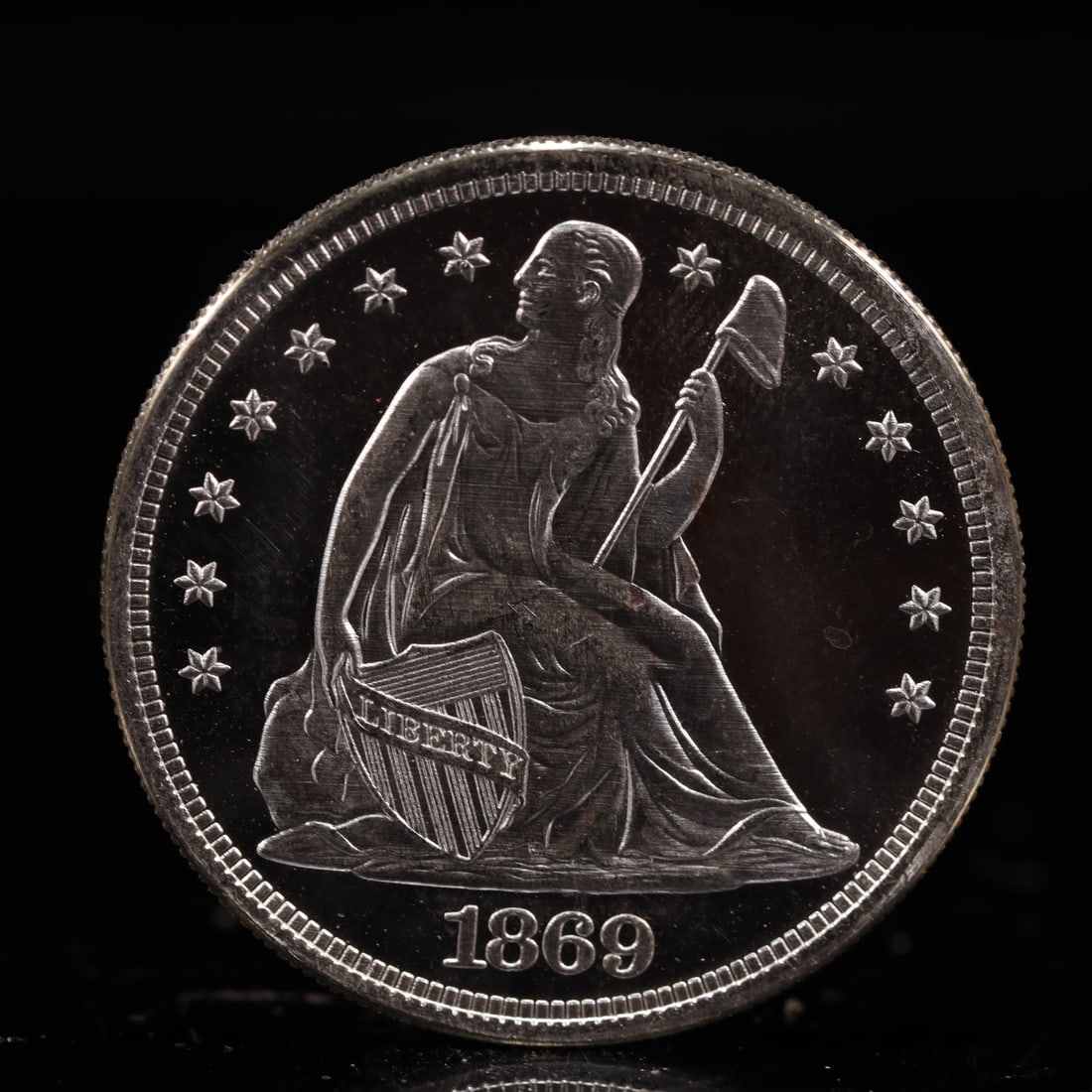USA One Dollar 1869 Coin: American coin. IN GOD WE TRUST / LIBERTY / 1869 / UNITED STATES OF AMERICA / ONE DOL. Weight:26.9g.