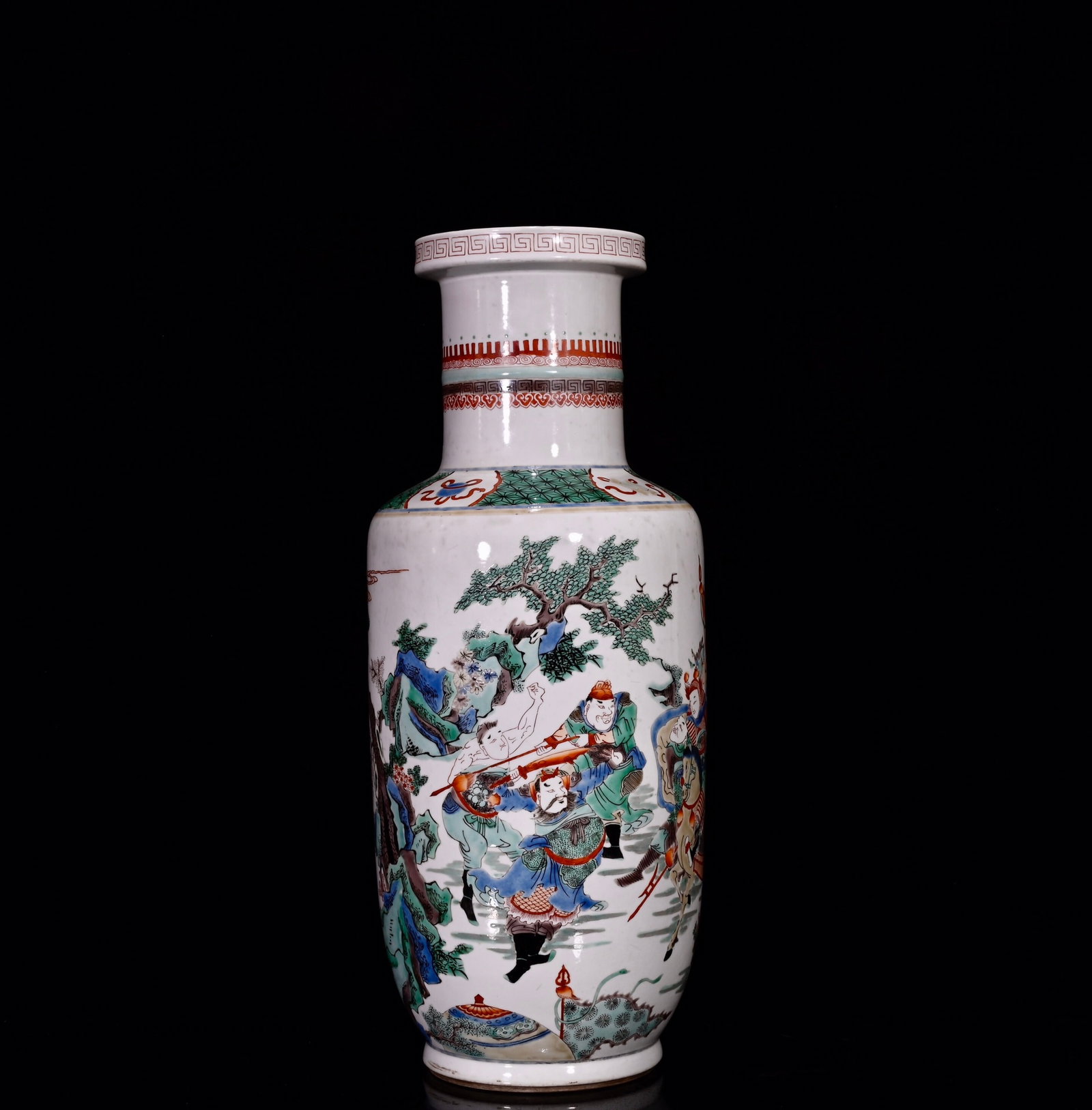 A Huge Wucai Character and Story Pattern Vase: A Huge Wucai Character and Story Pattern Vase,Qing Dynasty,China,Size:17.7inx7.1in 五彩人物故事纹瓶,中国清代