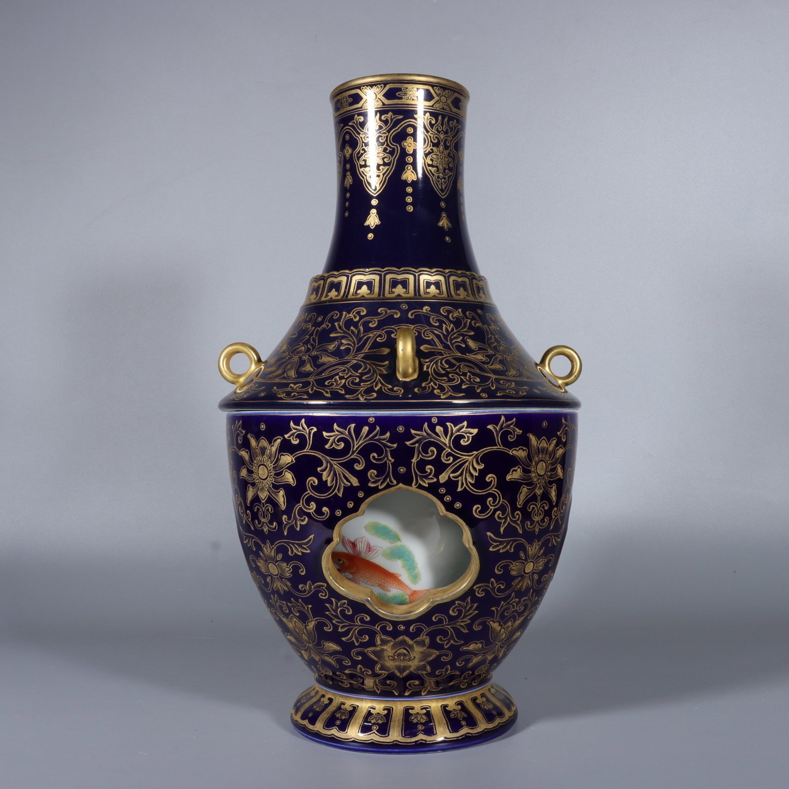 A Rare Famille-Rose Ji Blue Glazed Painted Gold Lotus Pattern Vase (1 of 8)