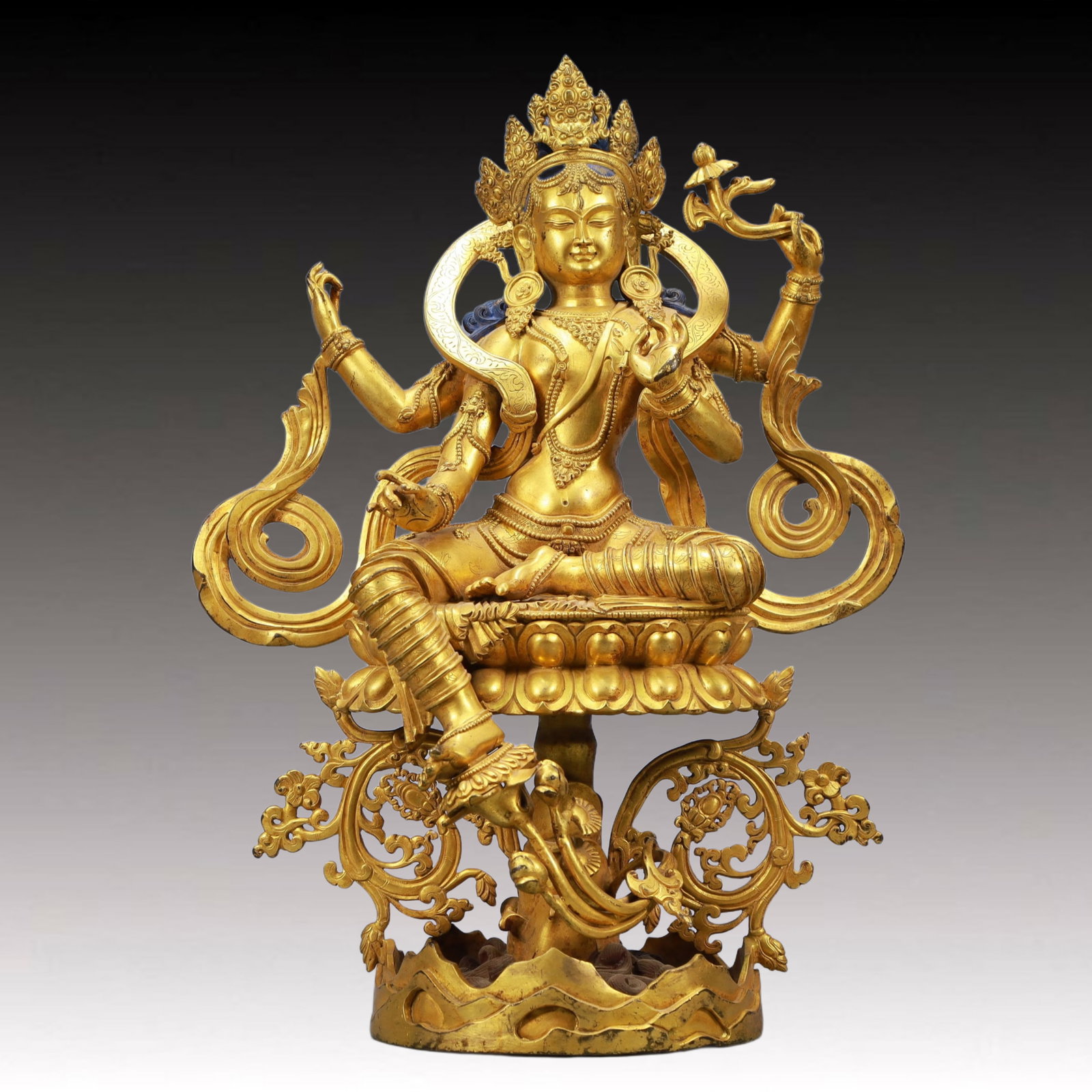 A Solemn Gilt Bronze White Statue of Tara: A Solemn Gilt Bronze White Statue of Tara,Ming Dynasty, China,Size:14.2inx6.7inx19.3in Weight:9350g 铜鎏金白度母像,中国明代