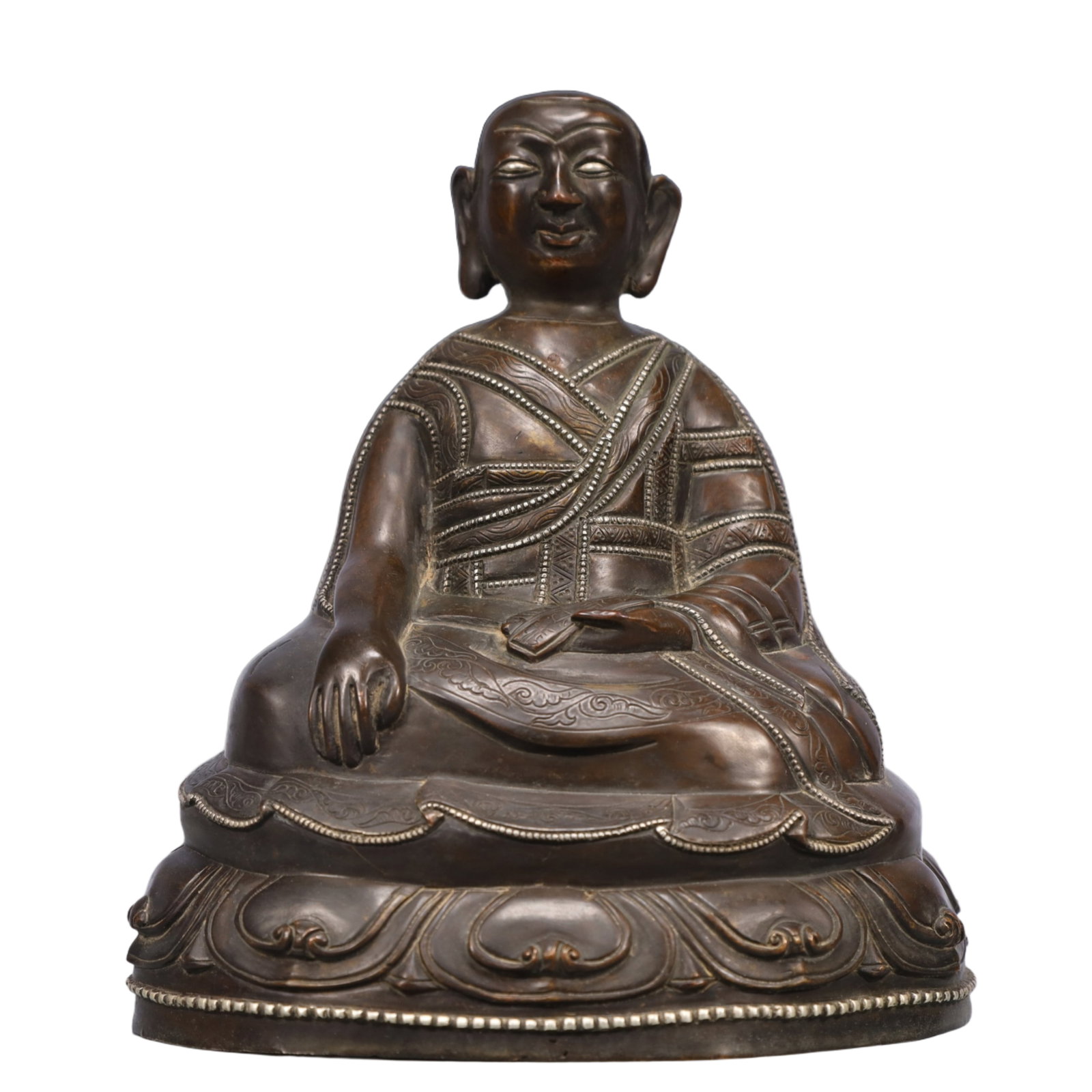 A Solemn Bronze Inlaid Silver Buddha Statue, With Inscription (1 of 9)