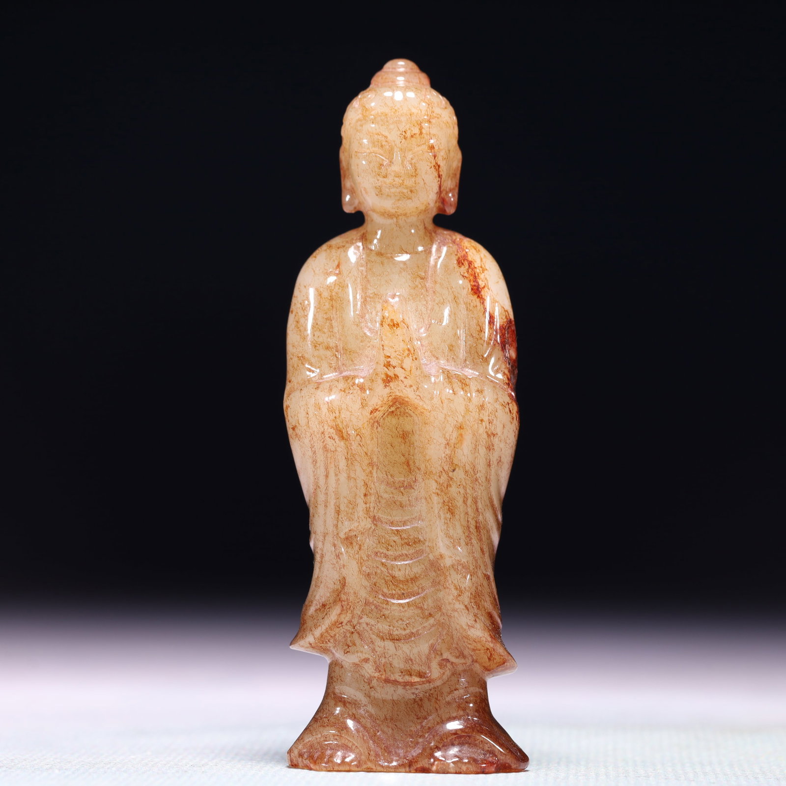 An Exquisite White Jade Statue of Sakyamuni: An Exquisite White Jade Statue of Sakyamuni,Qing Dynasty,China,Size:1.2inx0.6inx3.1in,Weight:57.9g 白玉释迦摩尼像,中国清代
